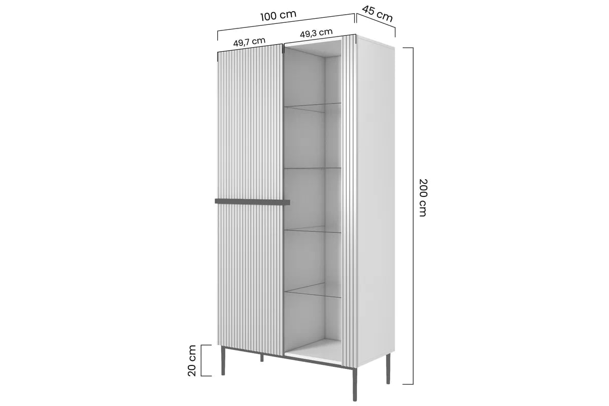 Vitrína Nicole 100 cm s drážkovaným čelem - černý mat / zlaté nohy Vitrína Nicole na kovových nohách 100 cm - černá mat / zlaté nozki