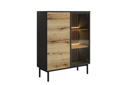 Nízká vitrína Noro 100 cm s LED osvětlením - dub evoke / černá