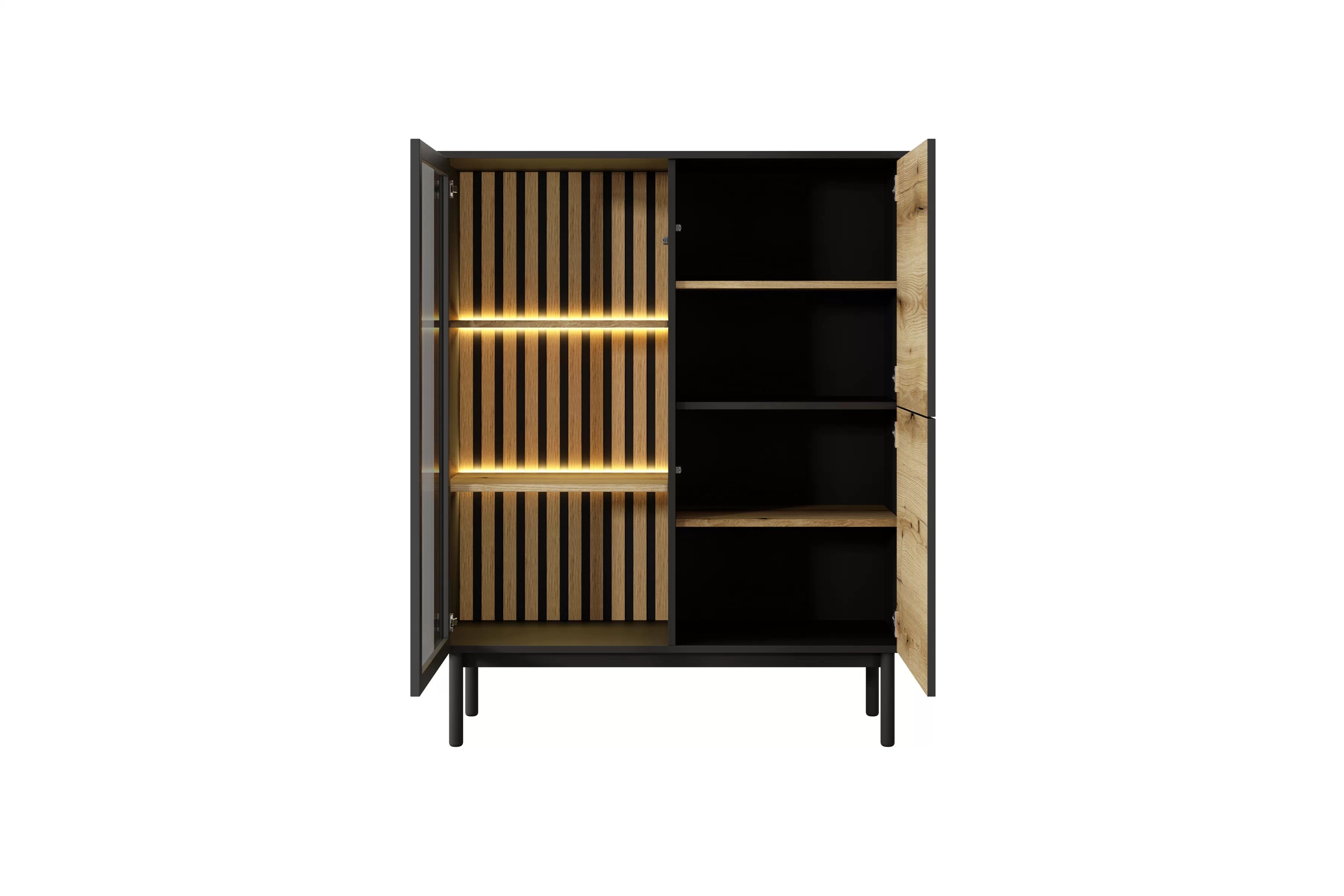 Nízka vitrína Noro 100 cm s LED osvetlením - dub evoke / čierna Vitrína nízka Noro 100 cm s osvetlením LED - Dub evoke / Čierny