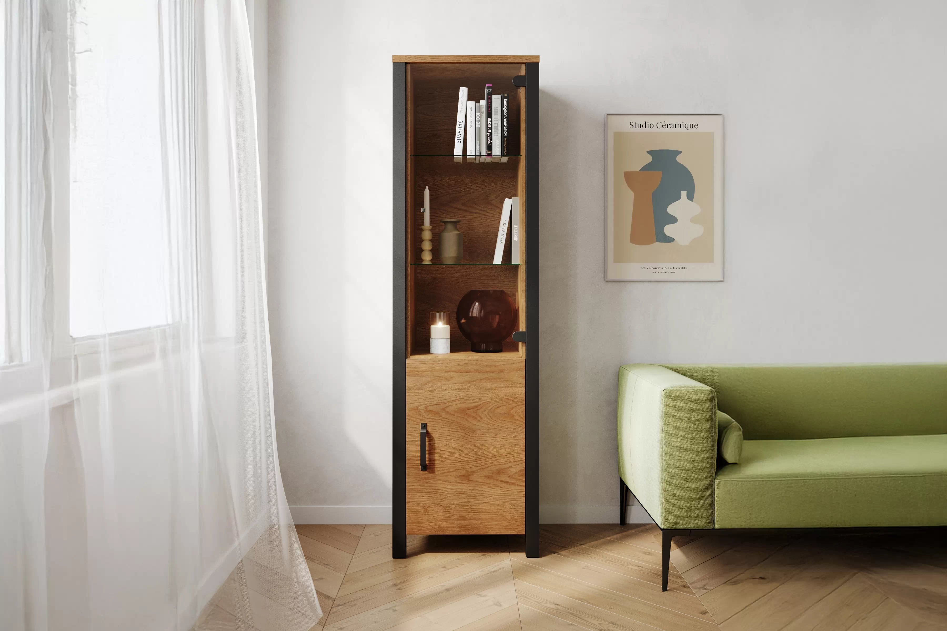 Vitrína Olin 05 50 cm - Dub karmel / Čierny supermat - ponuka Limitowana Vitrína Olin 05 50 cm - Dub karmel / Čierny supermat