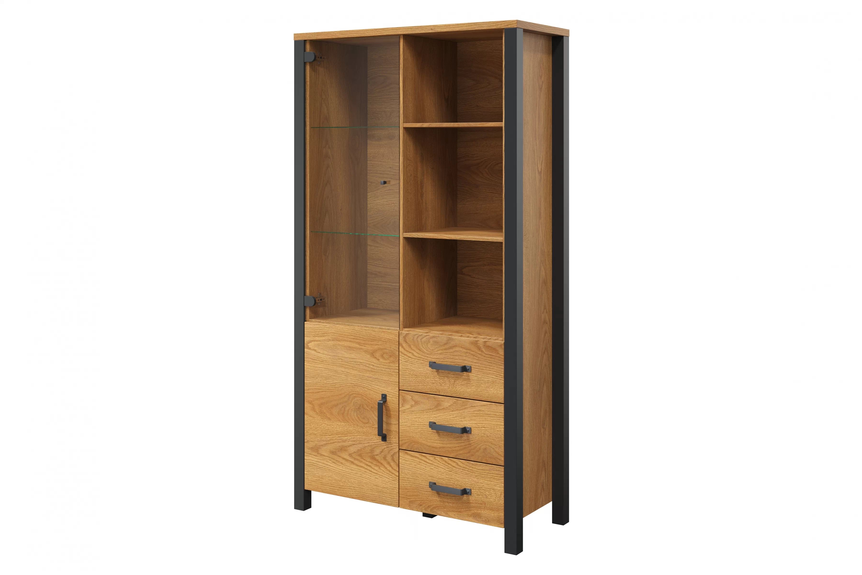 Vitrína Olin 13 101 cm so zásuvkami - Dub karmel / Čierny supermat - ponuka Limitowana Vitrína Olin 13 101 cm so zásuvkami - Dub karmel / Čierny supermat