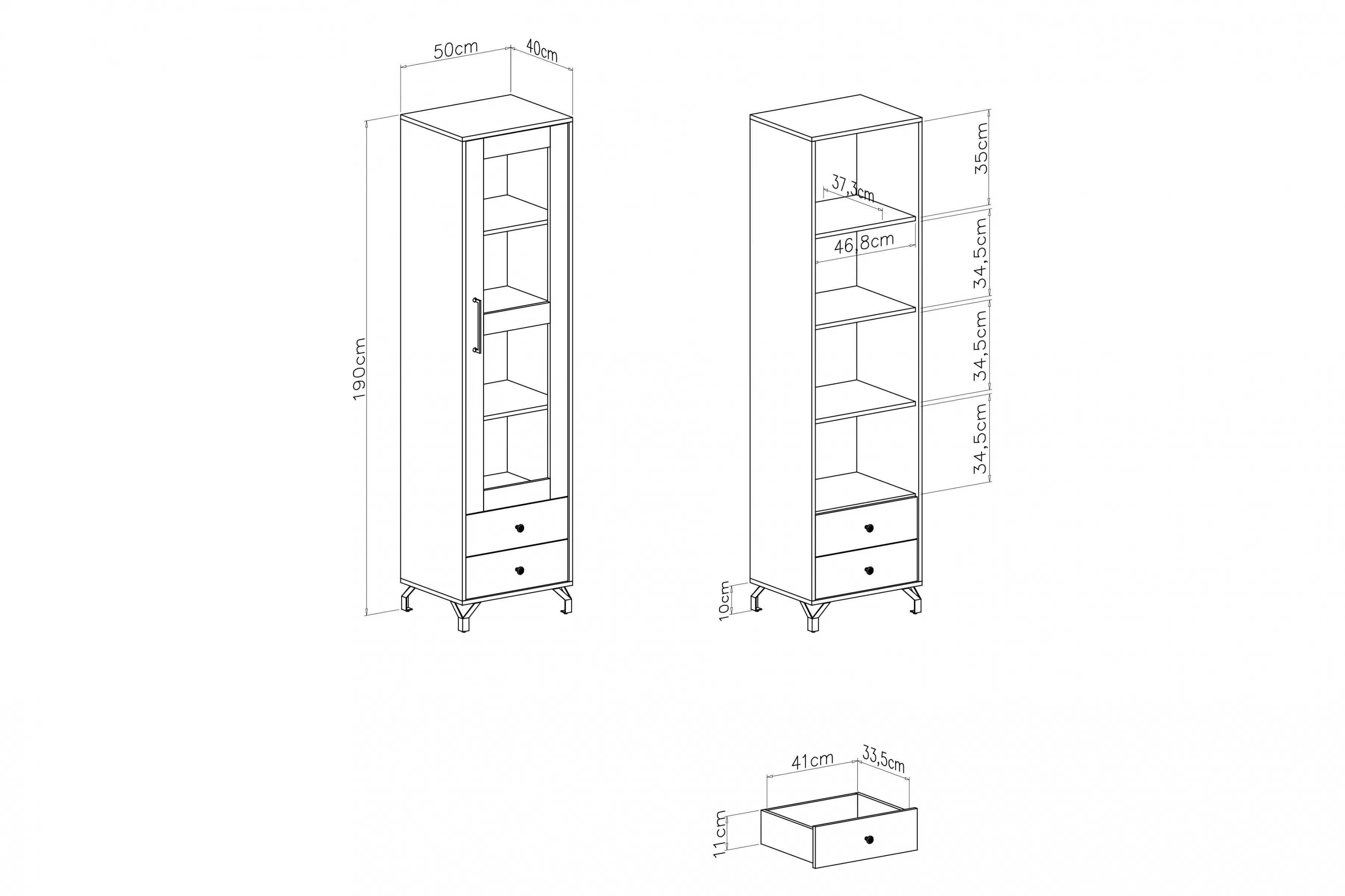 Vitrína Bergen 50 cm so zásuvkami - biela Vitrína Ozoli 50 cm so zásuvkami - Biely