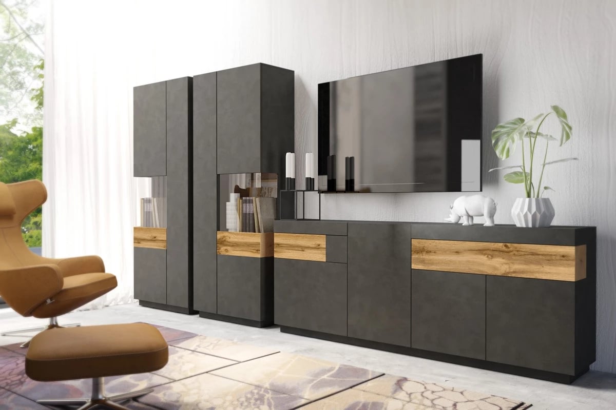 Hodvábna vitrína 80 cm pravá strana - matera / dub wotan silke helvetia 