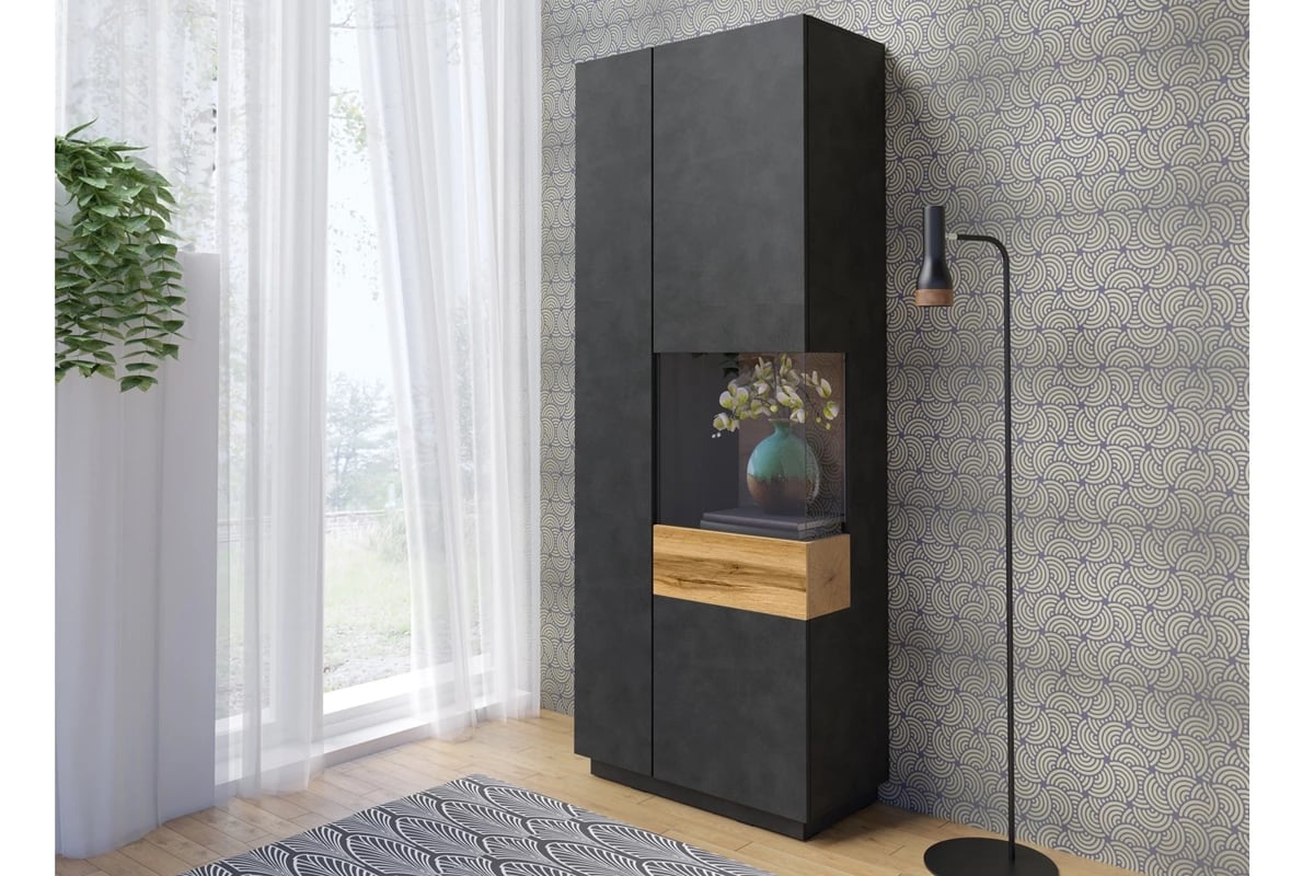 Hodvábna vitrína 80 cm pravá strana - matera / dub wotan Vitrína z led 