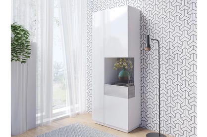 Pravá vitrína Silke 2484GY13 fehér/fehér lesk - Colorado beton Vitrína s led 