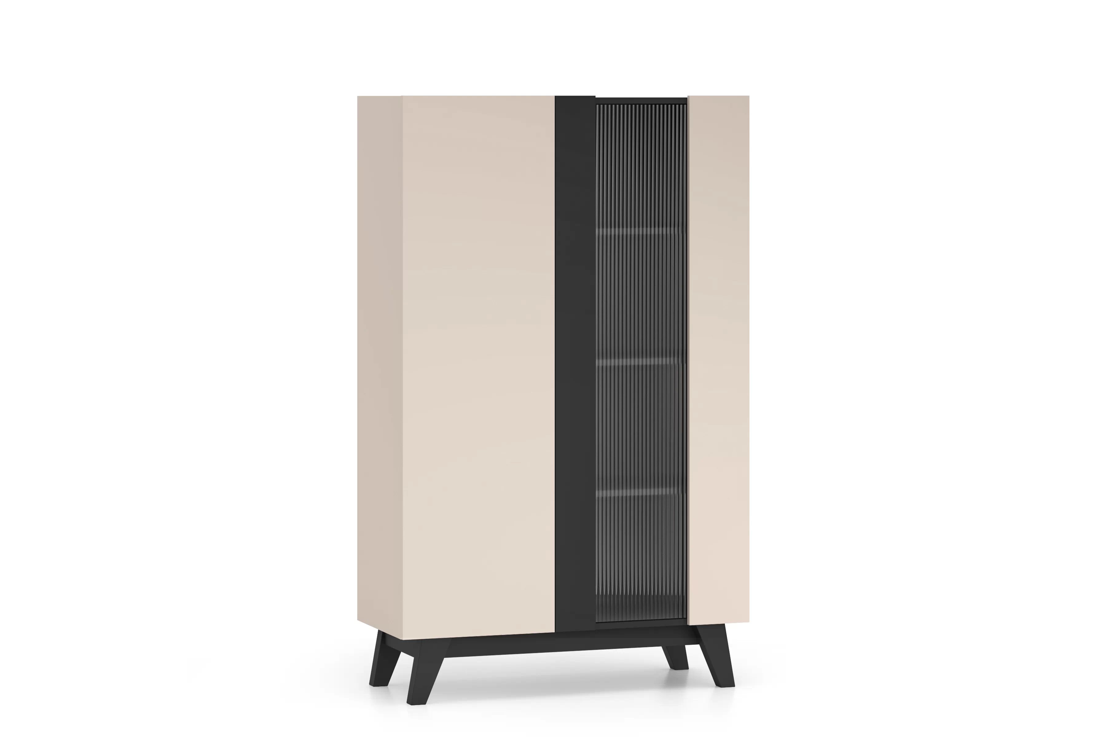 Vitrína Salio 95 cm dvoudveřová - kašmír / černá Vitrína Salio 95 cm - kašmír / černá