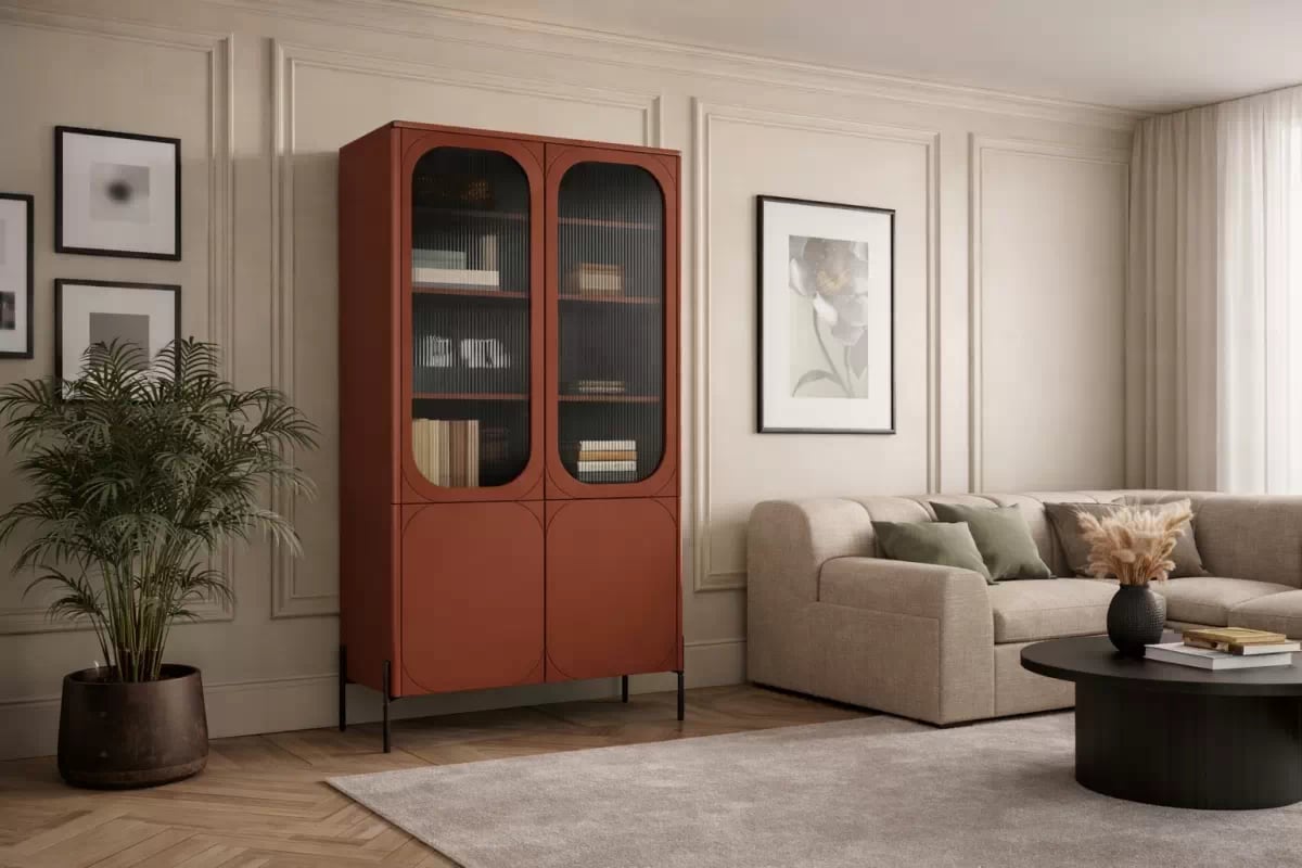 Vitrína Sonatia 100 cm čtyřdveřová - burgundská Vitrína Sonatia pro obývacího pokoje 100 cm - burgund