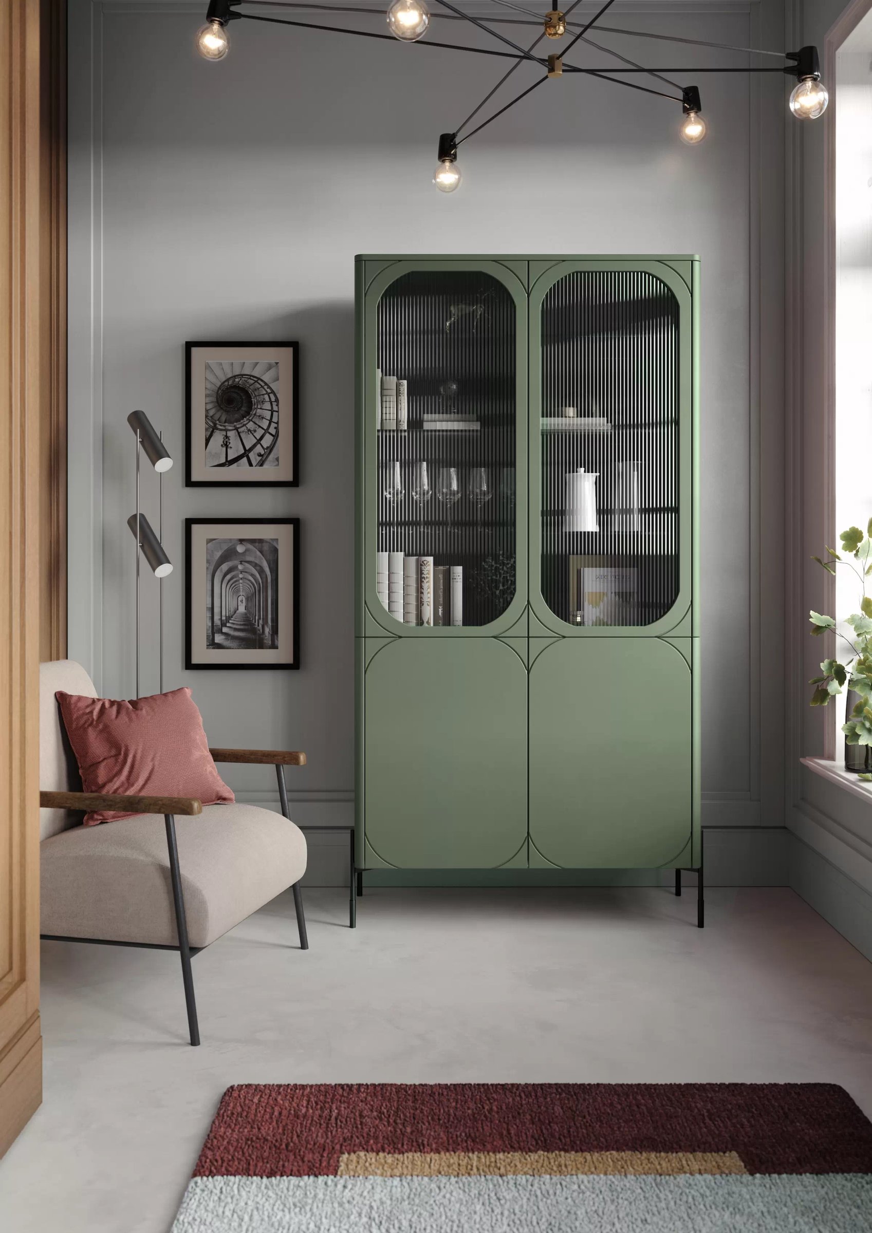 Vitrína Sonatia 100 cm - olivová Vitrína Sonatia do obývacího pokoje 100 cm - olivová