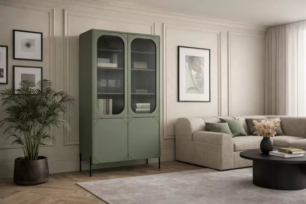 Vitrína Sonatia 100 cm čtyřdveřová - olivová Vitrína Sonatia pro obývacího pokoje 100 cm - olivová