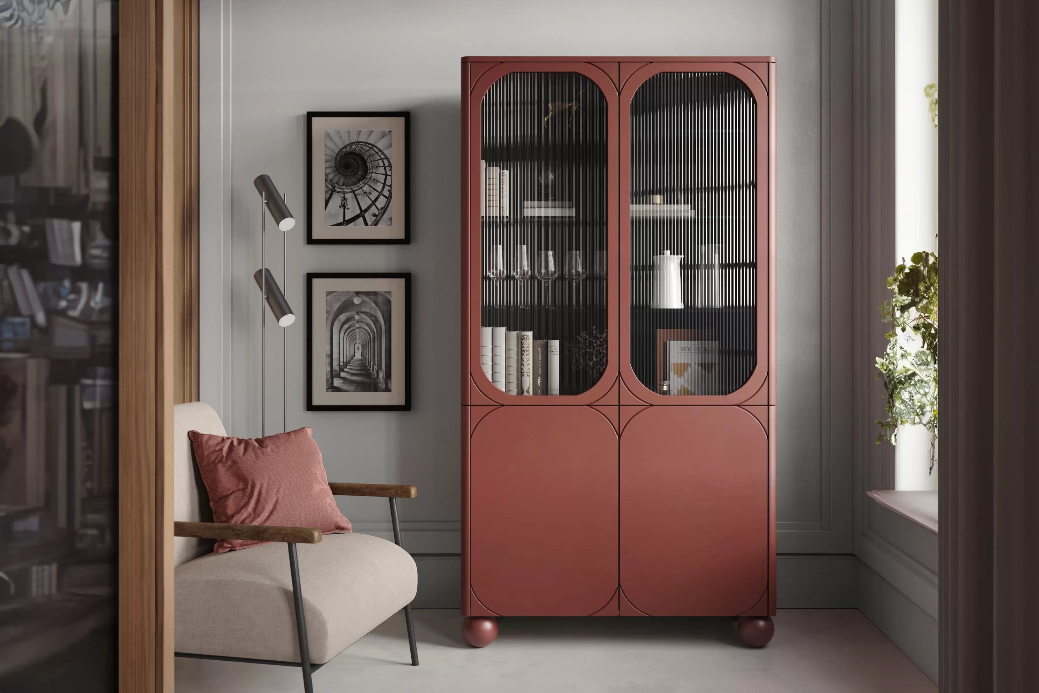 Vitrína Sonatia II 100 cm čtyřdveřová - bordó Vitrína Sonatia II pro obývacího pokoje 100 cm - burgund