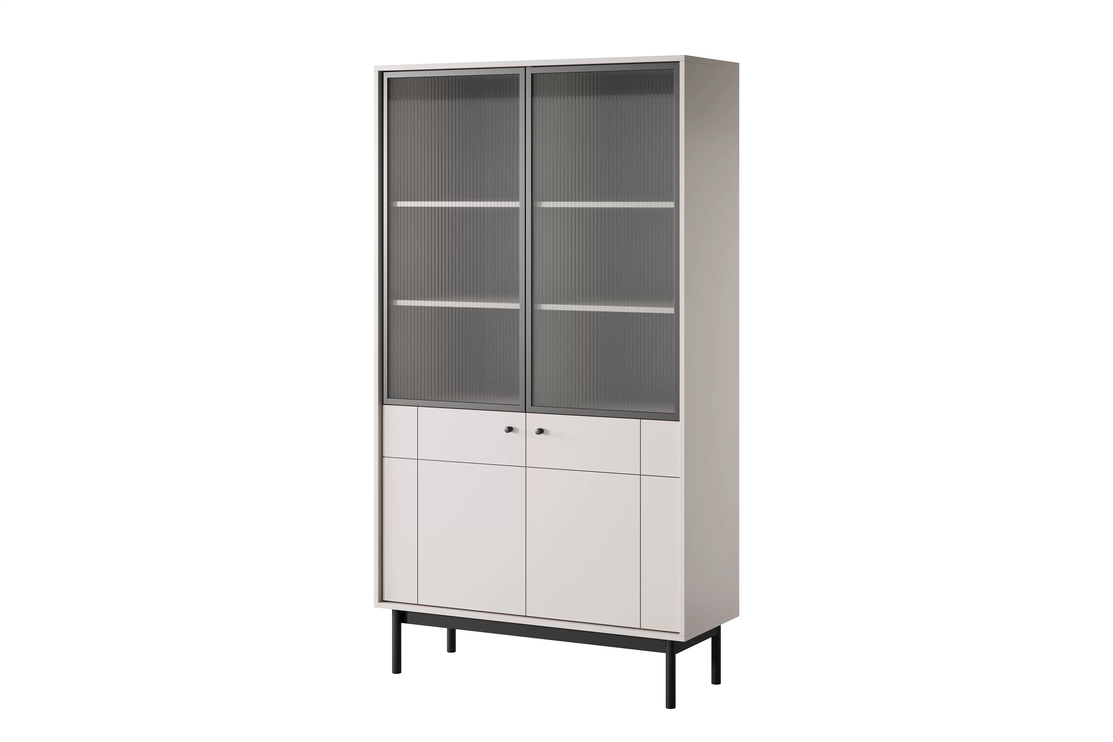 Stojaca vitrína Jolinio 104 cm - kašmír / čierne nohy Vitrína stojaca Jolinio 104 cm - kašmír / čierny nožičky