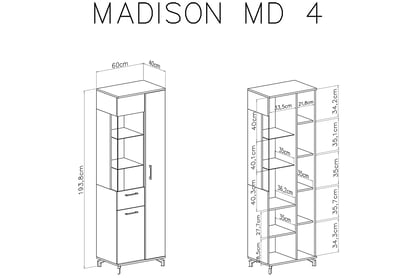 Vitrína Madison MD4 třídveřová - bílá / dub piškotový Vitrína třídveřová Madison MD4 - Bílý / dub piškotový - Rozměry