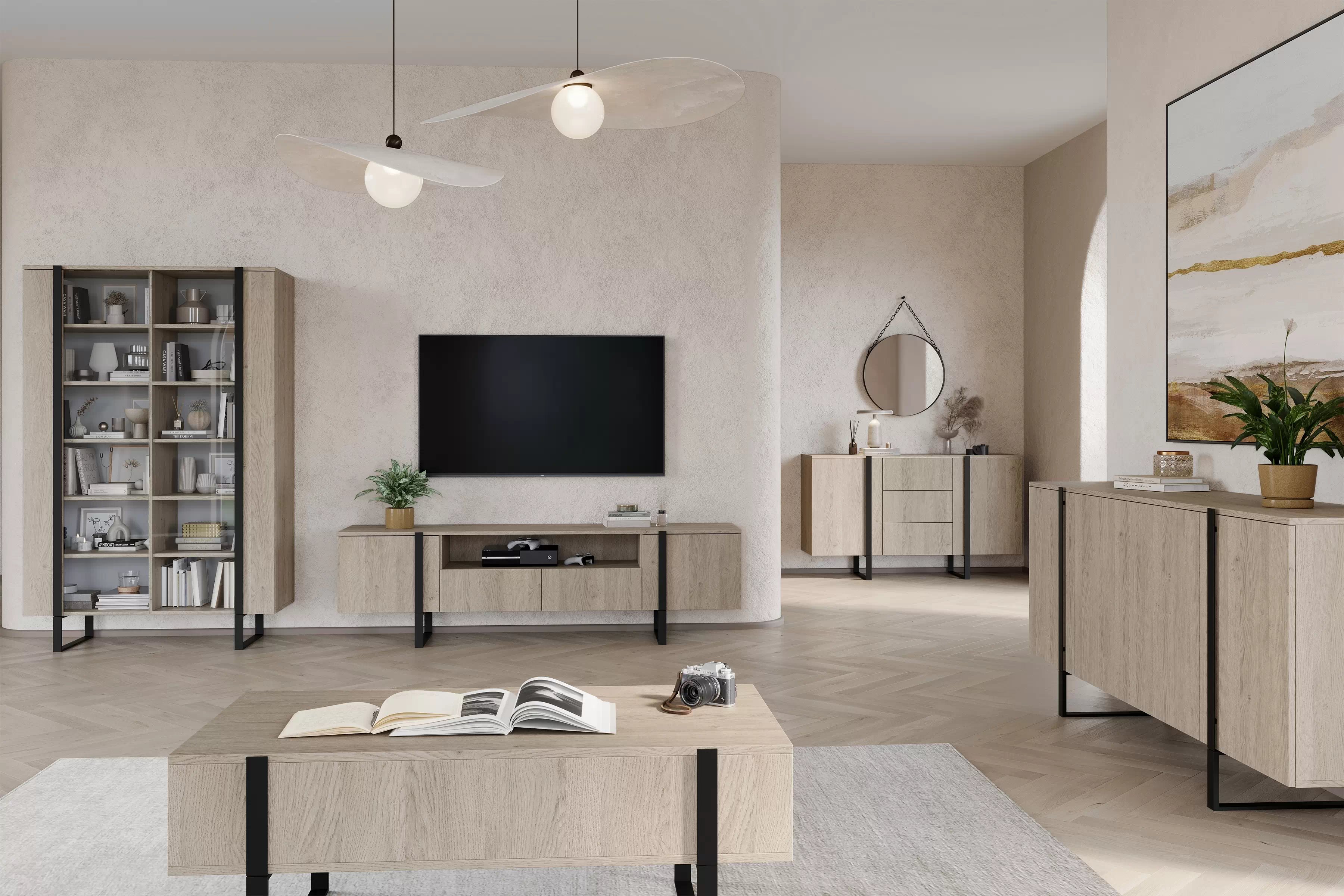 Vitrína Verica 120 cm - dub piškótový / čierne nožičky Vitrína Verica 120 cm z metalowymi nogami - Dub biszkoptowy / čierny nozki