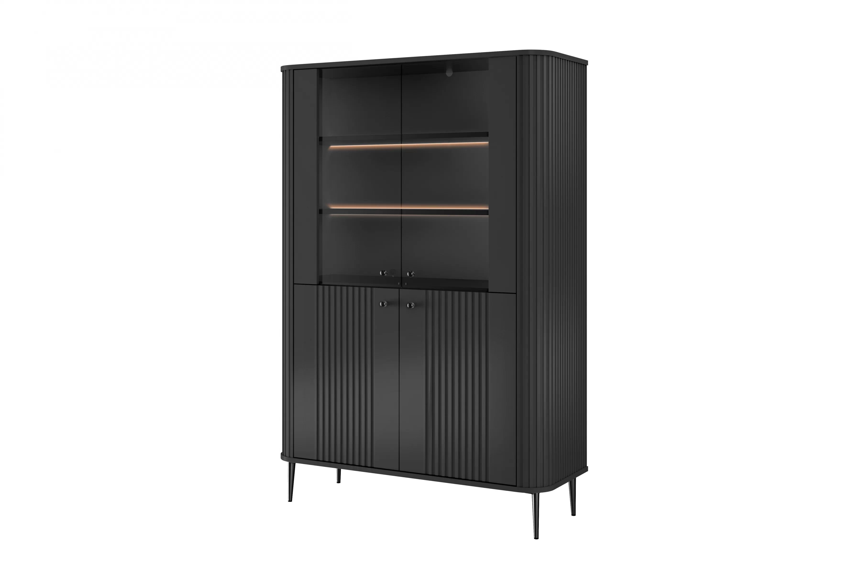 Vitrína Vesper 103 cm - čierna / čierne nožičky Vitrína Vesper do obývacej izby - Čierny / čierny nožičky