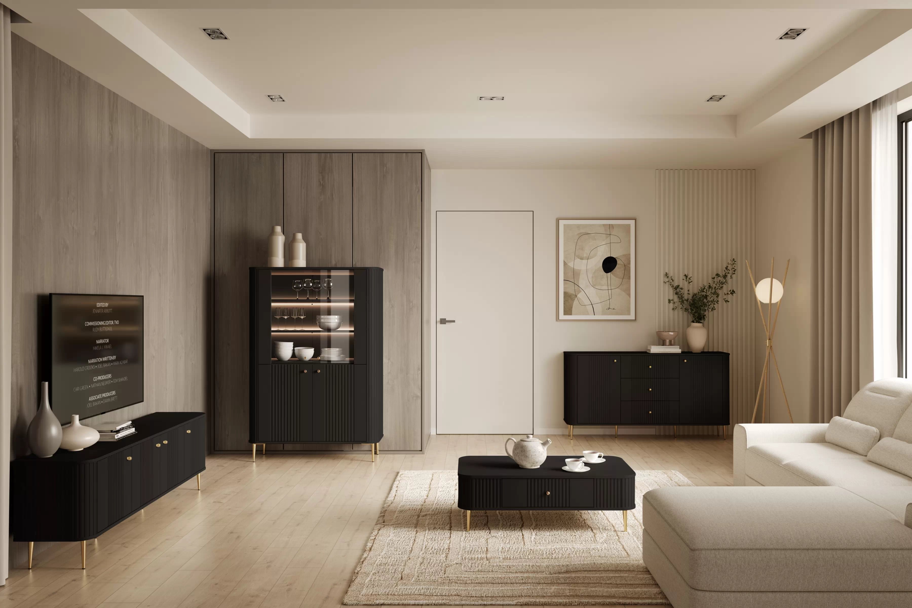 Vitrína Vesper 103 cm - černá / zlaté nohy Vitrína Vesper pro obývacího pokoje - černá / zlote Nohy