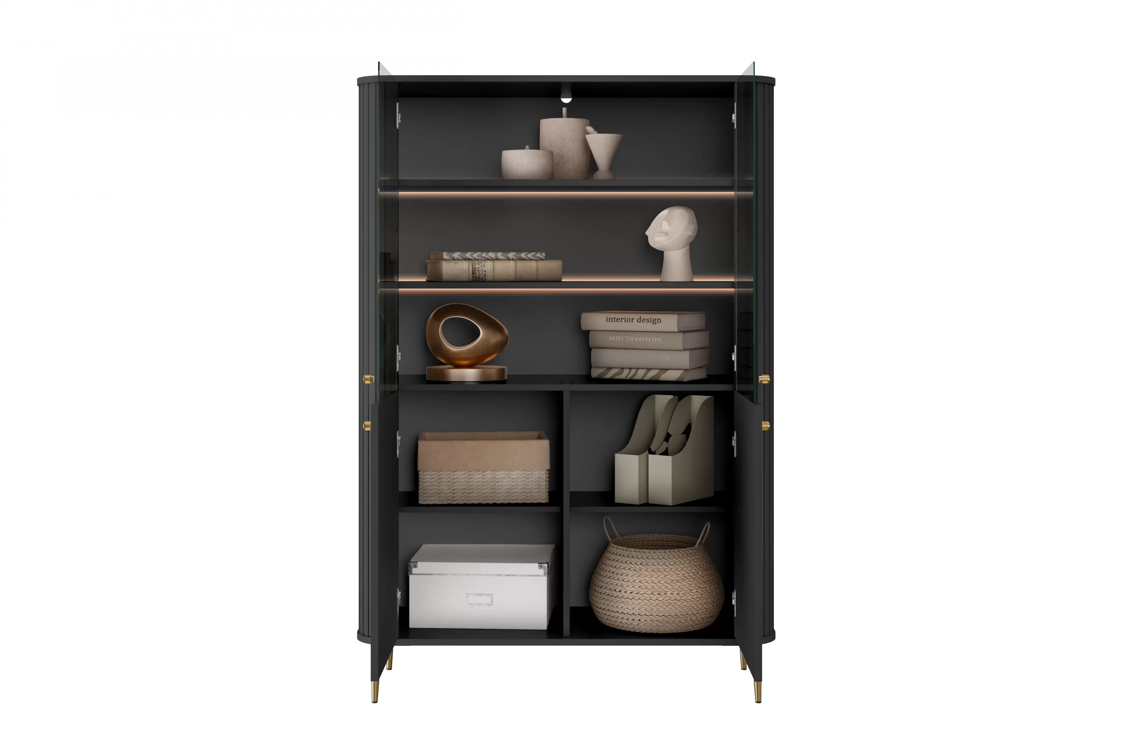 Vitrína Vesper 103 cm - černá / zlaté nohy Vitrína Vesper pro obývacího pokoje - černá / zlote Nohy