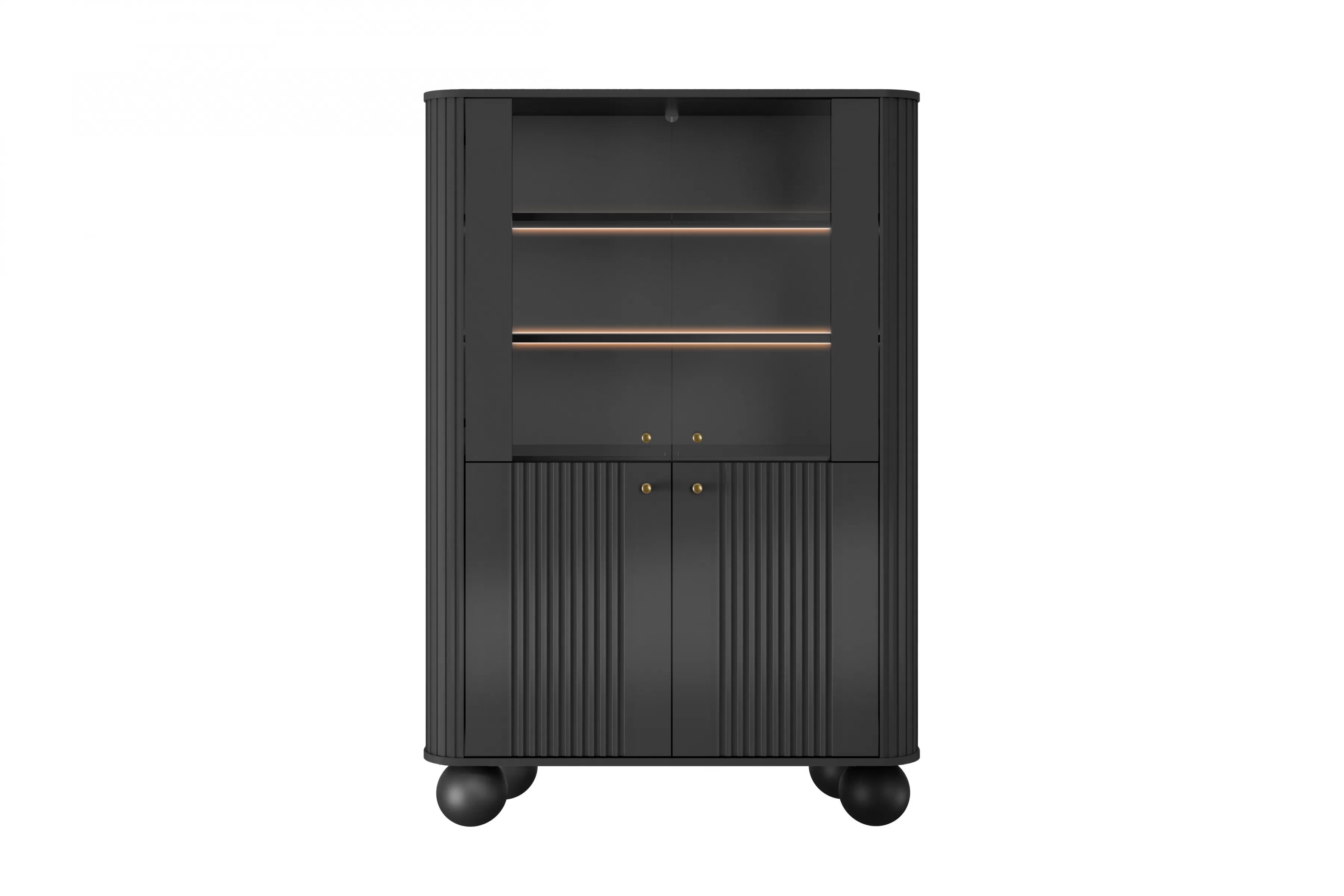 Vitrína Vesper 103 cm - čierna / zlaté úchytky / guľové nožičky Vitrína Vesper do obývacej izby - Čierny / zlote úchyty / nožičky kule