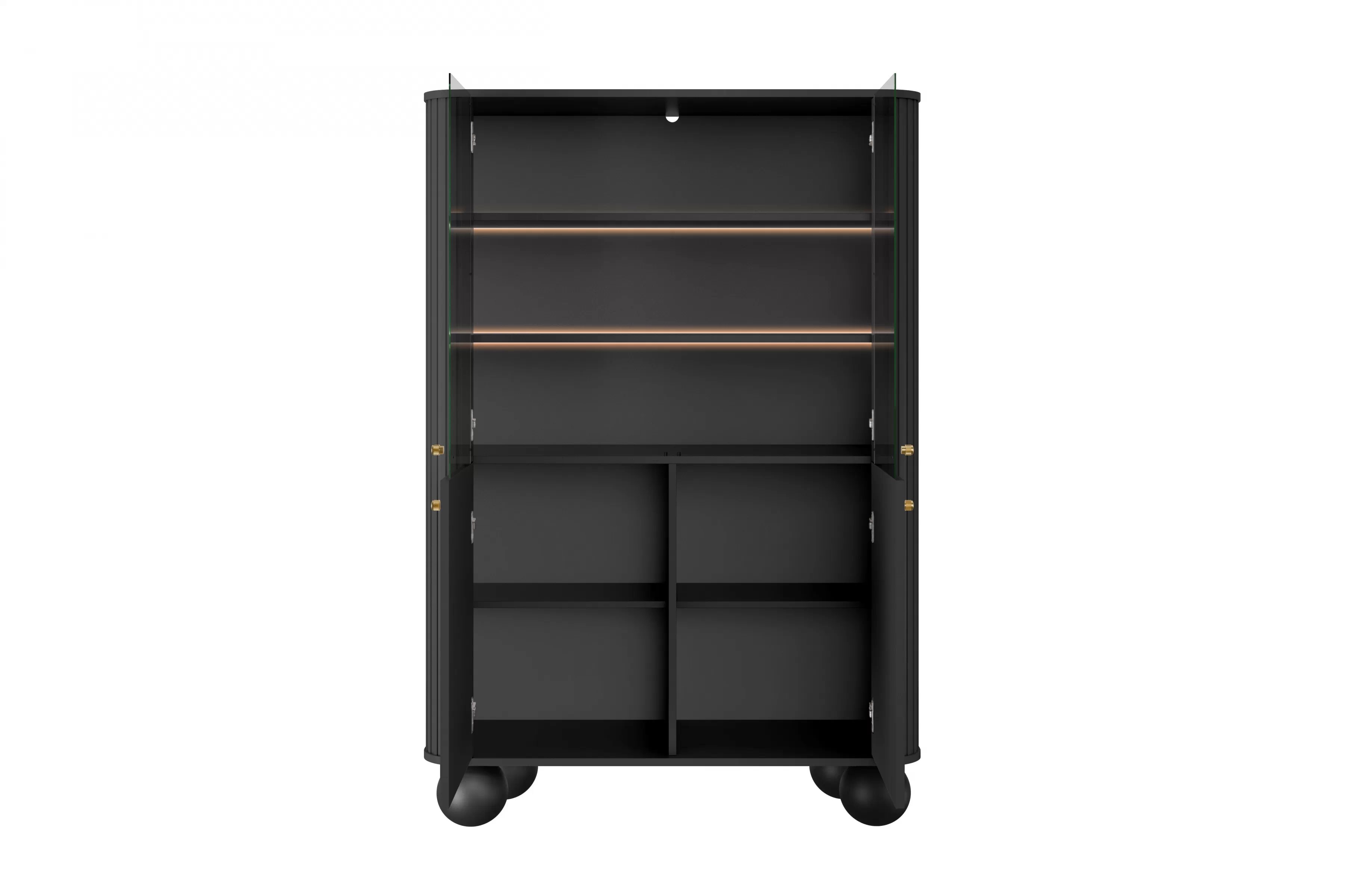 Vitrína Vesper 103 cm - čierna / zlaté úchytky / guľové nožičky Vitrína Vesper do obývacej izby - Čierny / zlote úchyty / nožičky kule