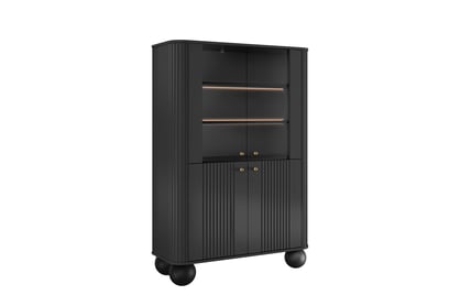 Vitrína Vesper 103 cm - čierna / zlaté úchytky / guľové nožičky