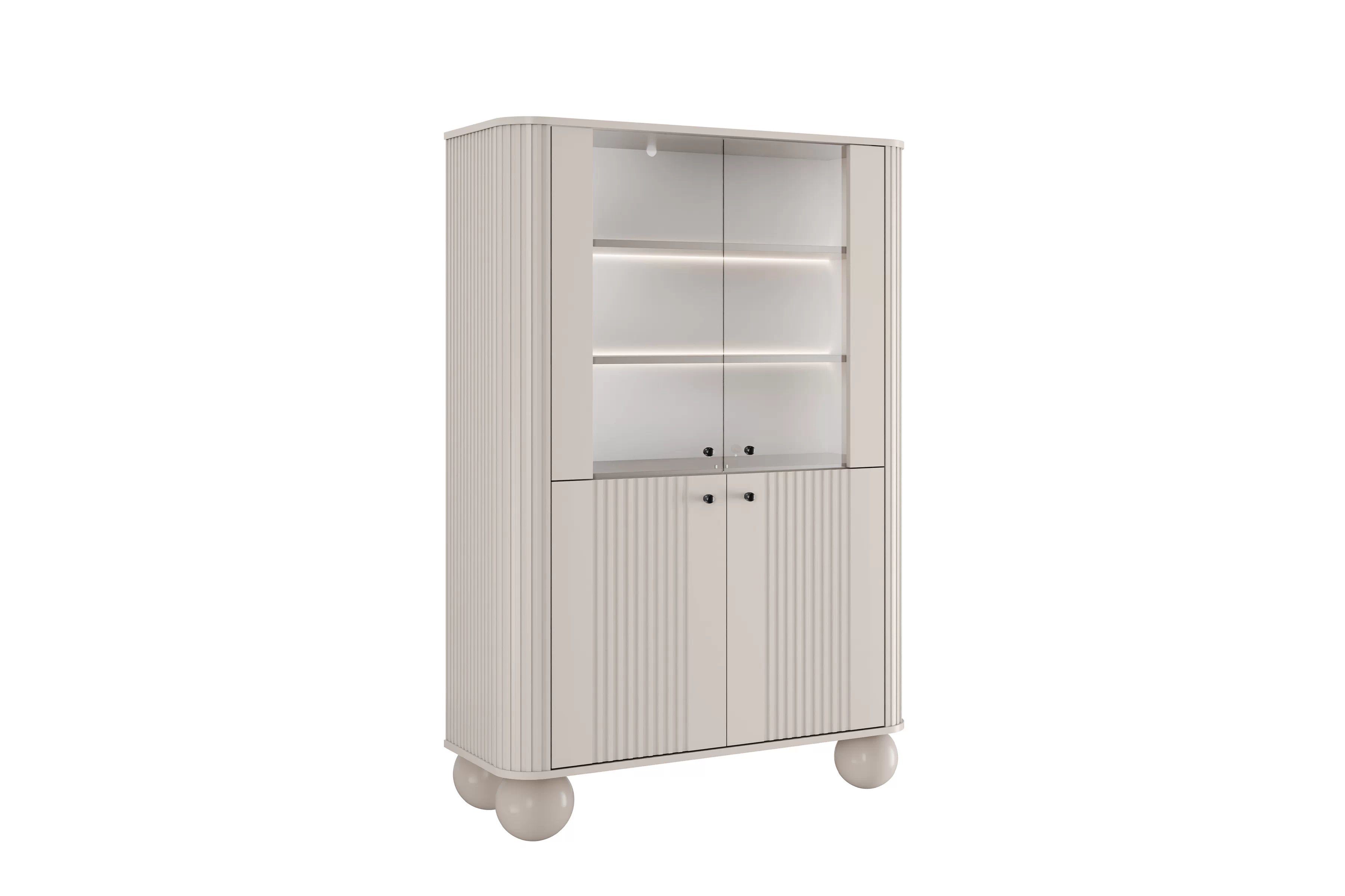 Vitrína Vesper 103 cm štvordverová - kašmír / čierne úchytky / guľaté nohy Vitrína Vesper do obývacej izby - kašmír / čierny úchyty / nožičky kule