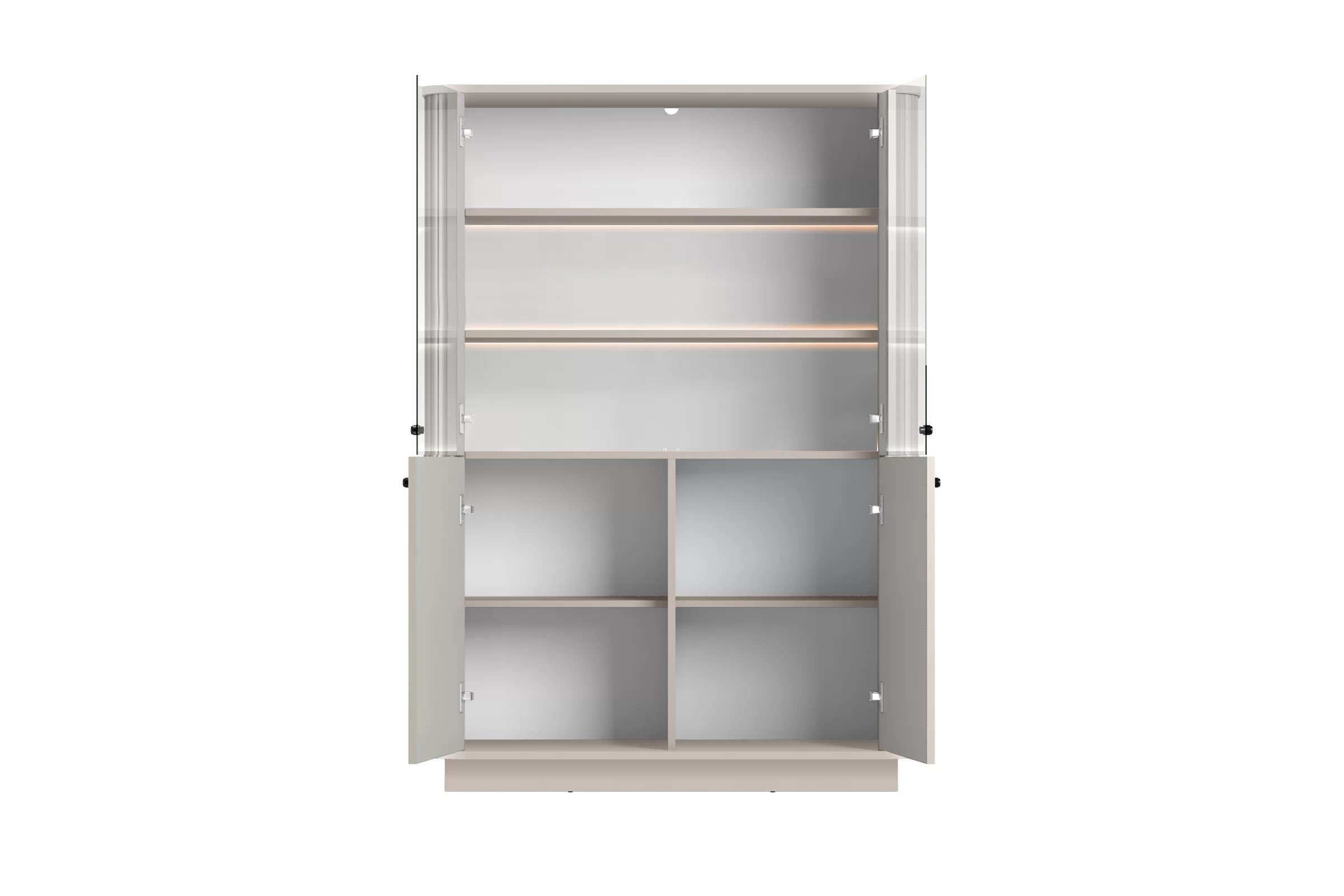 Vitrína Vespera 103 cm na sokli - kašmírová / čierna Vitrína Vesper do obývacej izby - kašmír / čierny úchyty