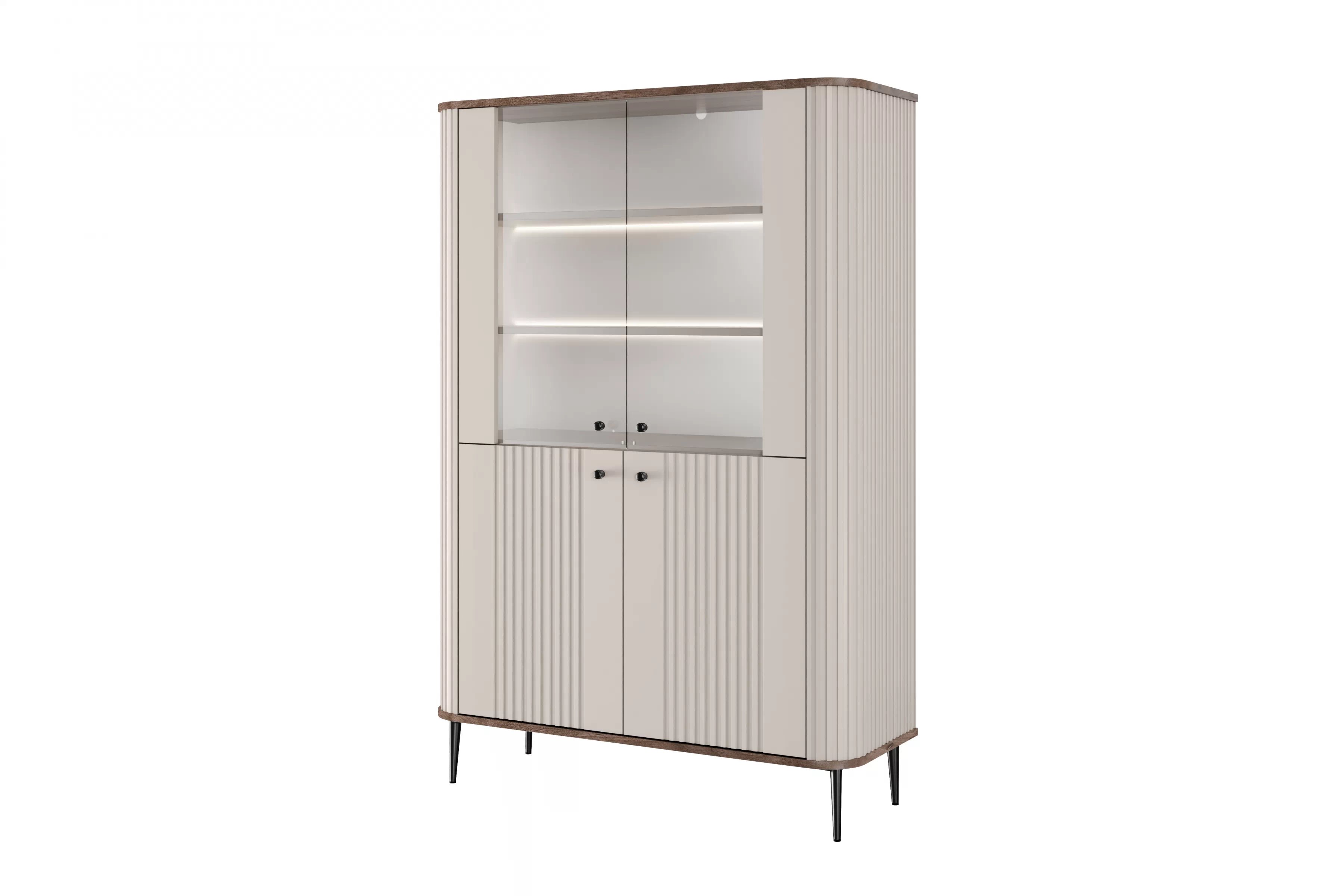 Vitrína Vesper 103 cm - kašmírová / orech / čierne nožičky Vitrína Vesper do obývacej izby - kašmír / Orech / čierny nožičky