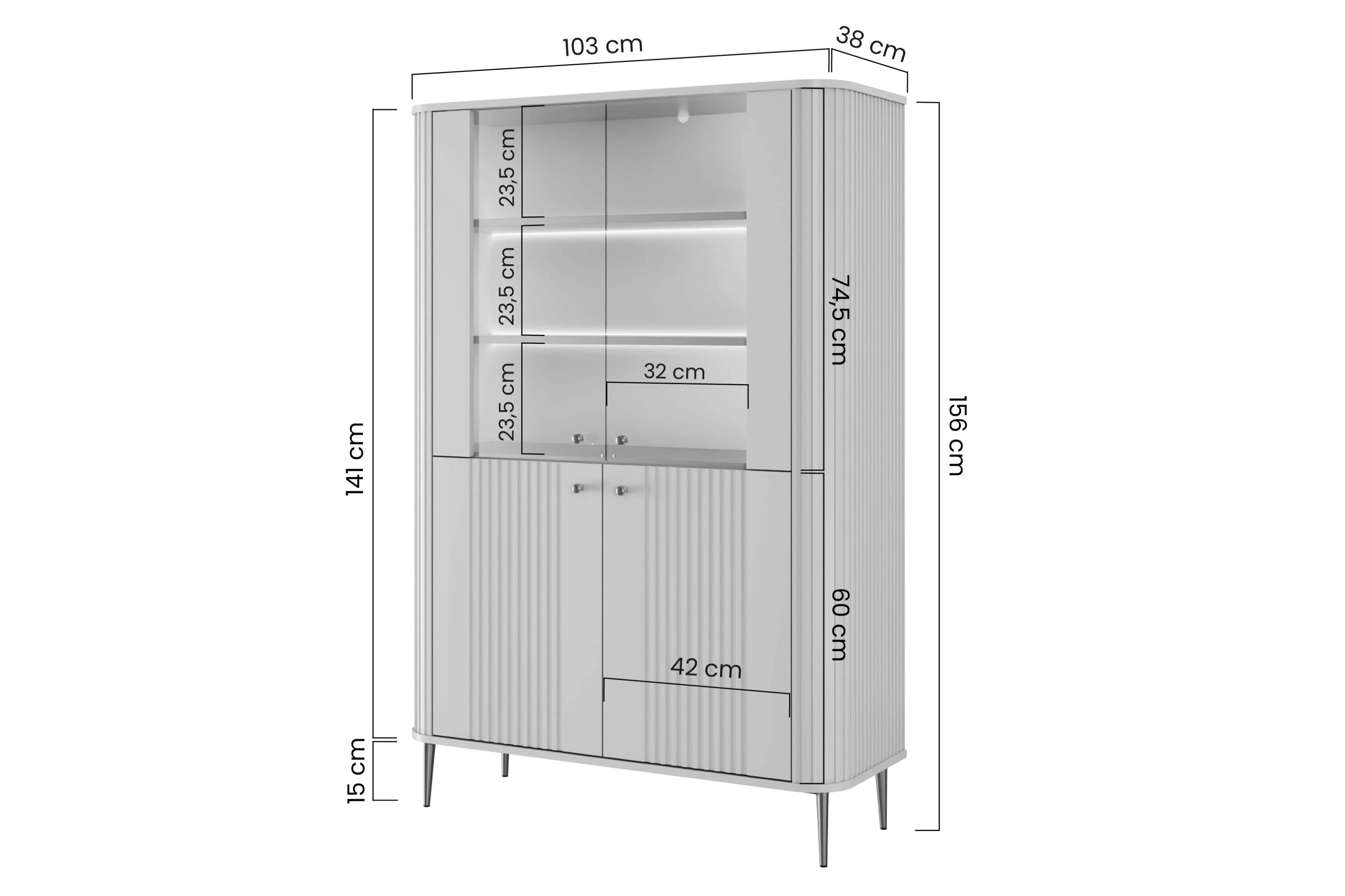 Vitrína Vesper 103 cm - kašmírová / orech / zlaté nožičky Vitrína Vesper do obývacej izby - kašmír / Orech / zlote nožičky