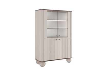 Vitrína Vesper 103 cm - kašmír / ořech / zlaté úchyty / kulaté nohy