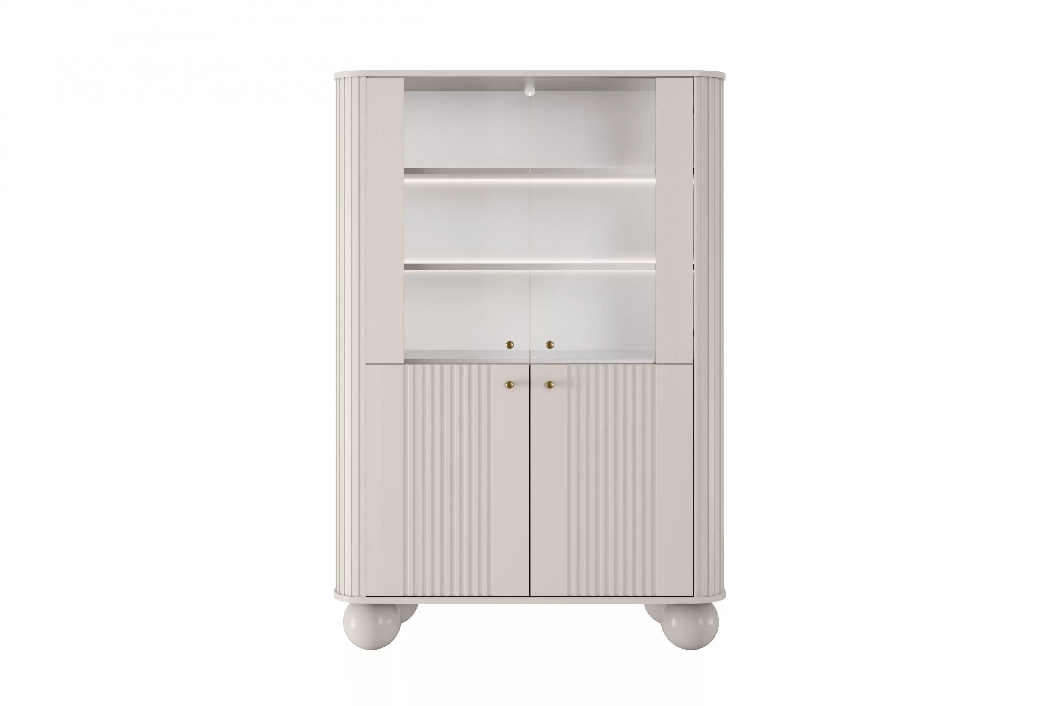 Vitrína Vesper 103 cm - kašmír / zlaté úchyty / kulaté nohy Vitrína Vesper pro obývacího pokoje - kašmír / zlote Úchytky / Nohy kule