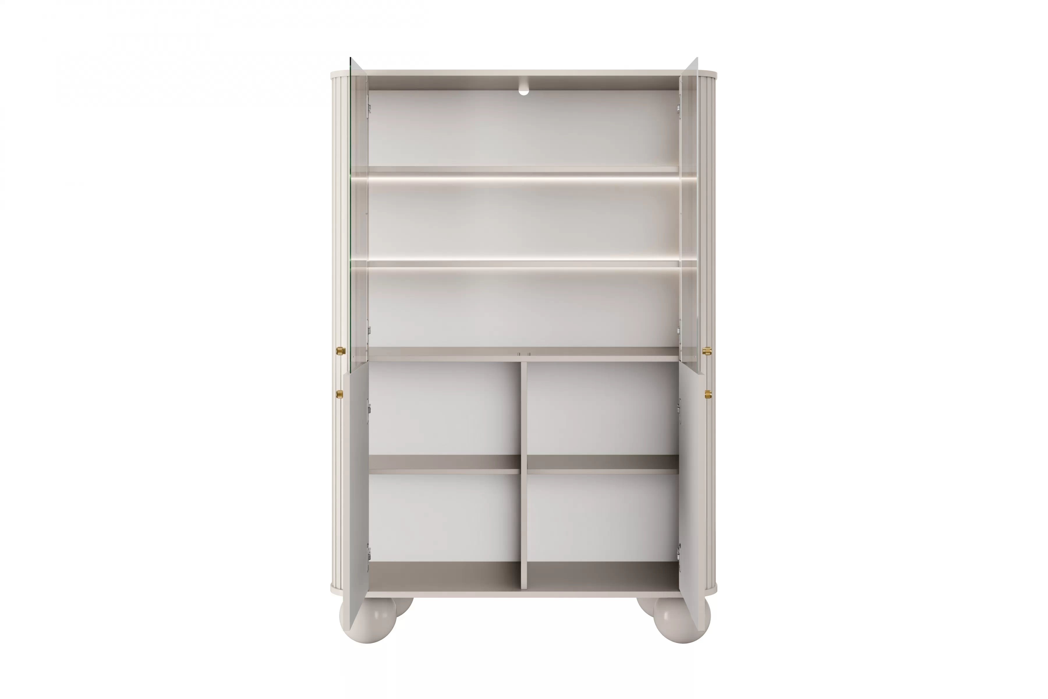 Vitrína Vesper 103 cm - kašmír / zlaté úchyty / kulaté nohy Vitrína Vesper pro obývacího pokoje - kašmír / zlote Úchytky / Nohy kule