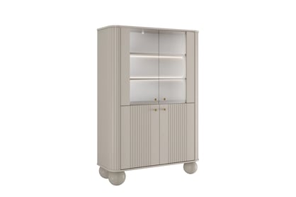 Vitrína Vesper 103 cm - kašmír / zlaté úchyty / kulaté nohy