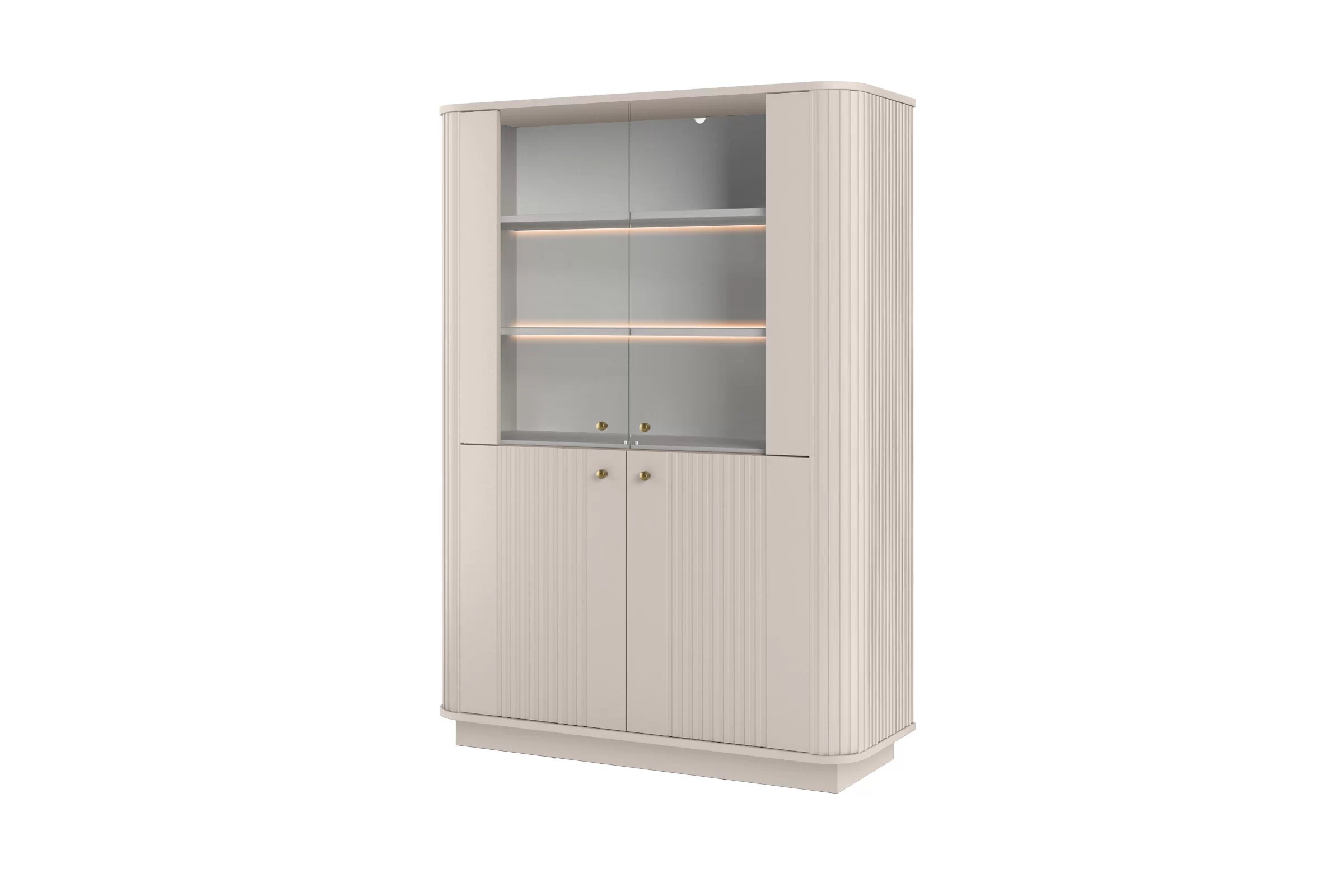 Vitrína Vesper 103 cm na sokli - kašmírová / zlatá Vitrína Vesper do obývacej izby - kašmír / zlote úchyty
