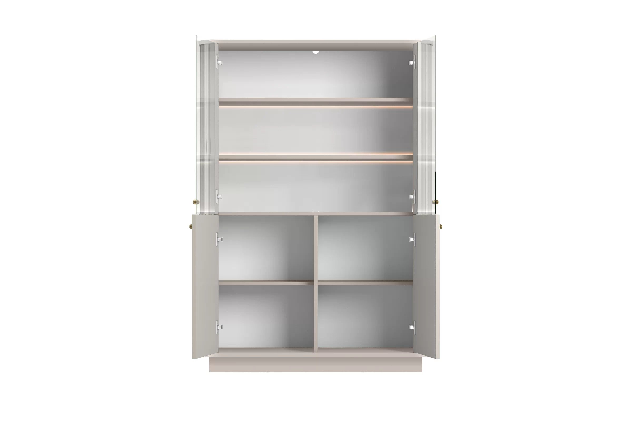 Vitrína Vesper 103 cm na sokli - kašmírová / zlatá Vitrína Vesper do obývacej izby - kašmír / zlote úchyty