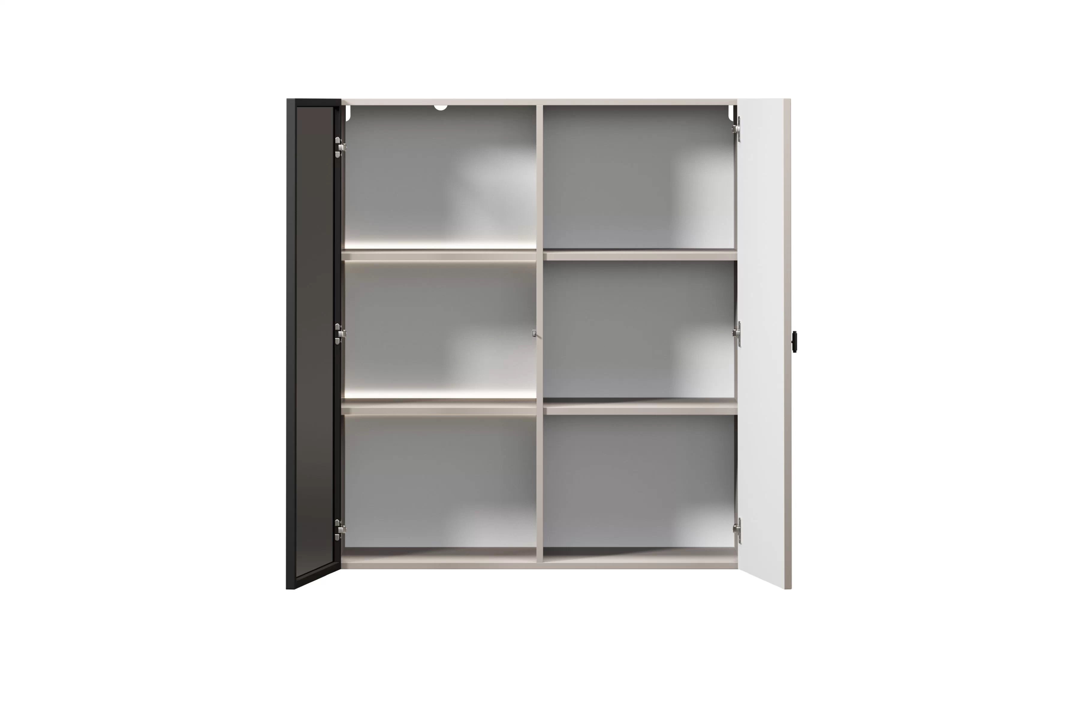 Závěsná vitrína Lorini 100 cm - kašmírová / černá úchytka T-bar Vitrína závěsná Lorini pro obývacího pokoje 100 cm - kašmír / černá uchwyt T-bar