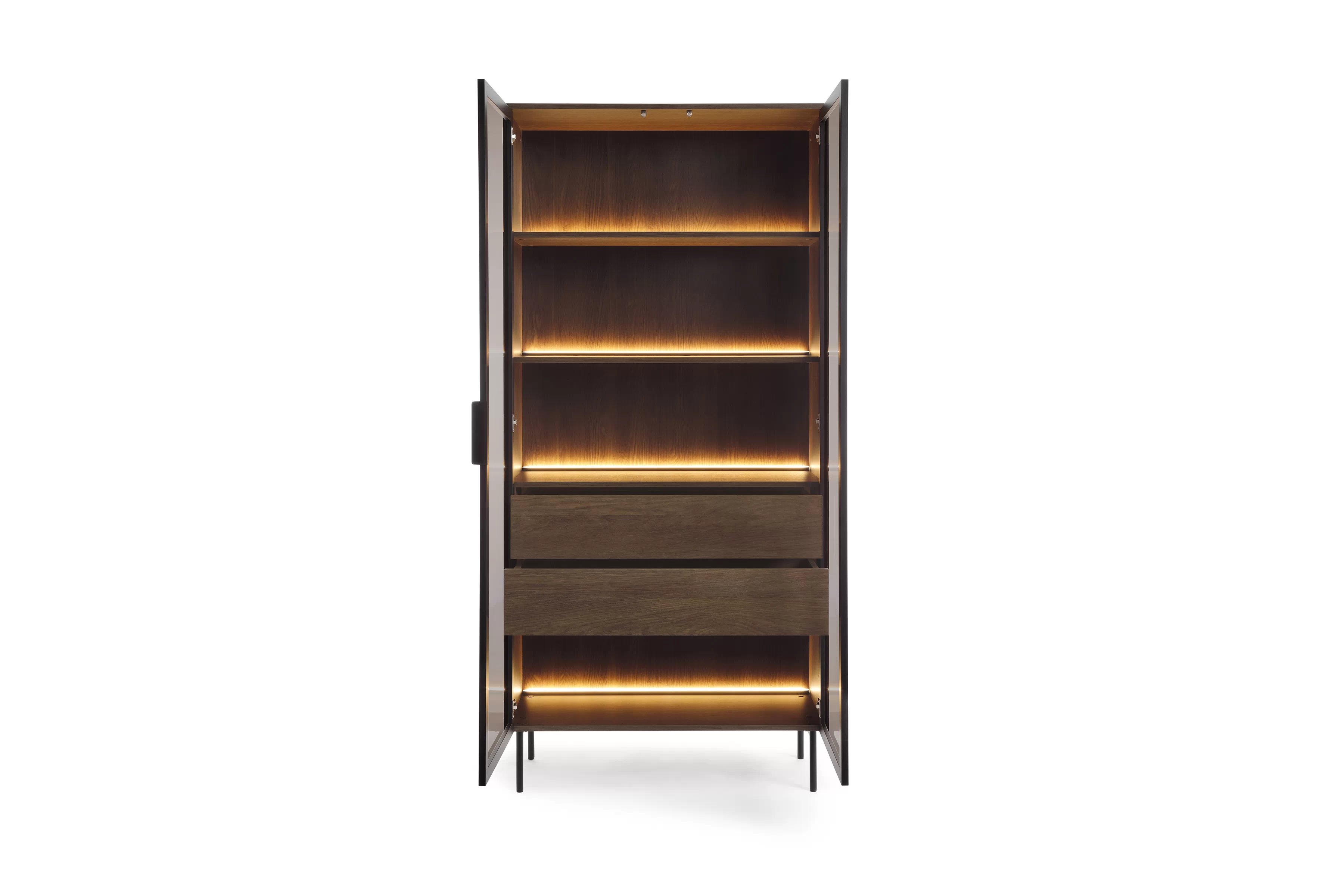 Vysoká vitrína Auri 91 cm s osvetlením - dub dunin / čierna Vitrína vysoká Auri 91 cm s osvetlením - Dub dunin / Čierny