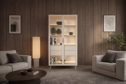 Vysoká vitrína Auri 91 cm s osvetlením - kašmír Vitrína vysoká Auri 91 cm s osvetlením - kašmír