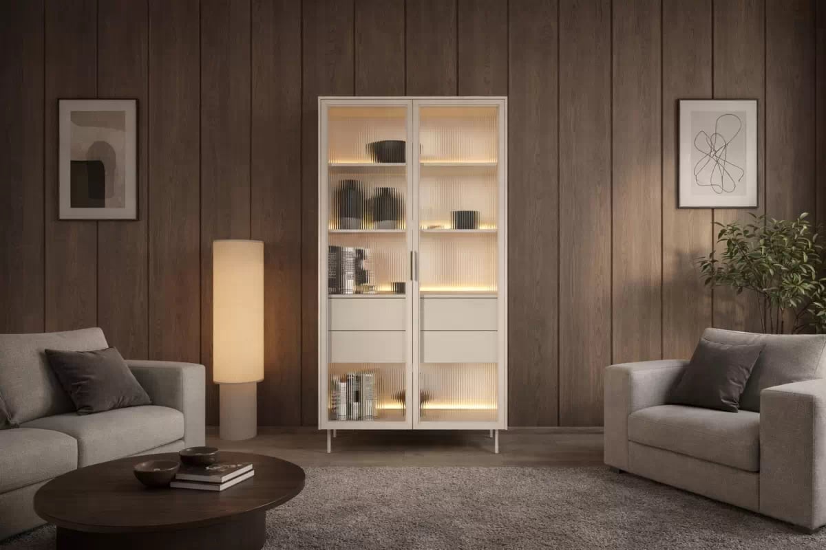 Vysoká vitrína Auri 91 cm s osvetlením - kašmír Vitrína vysoká Auri 91 cm s osvetlením - kašmír