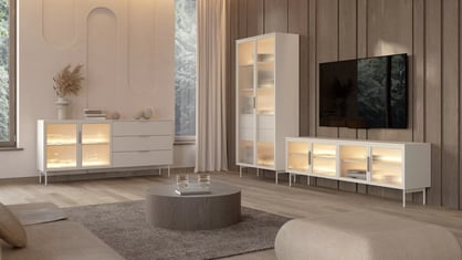 Vysoká vitrína Auri 91 cm s osvetlením - kašmír Vitrína vysoká Auri 91 cm s osvetlením - kašmír