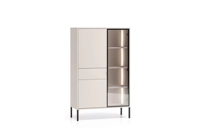 Vysoká vitrína Harmona 92 cm se zásuvkou a osvětlením - kašmír