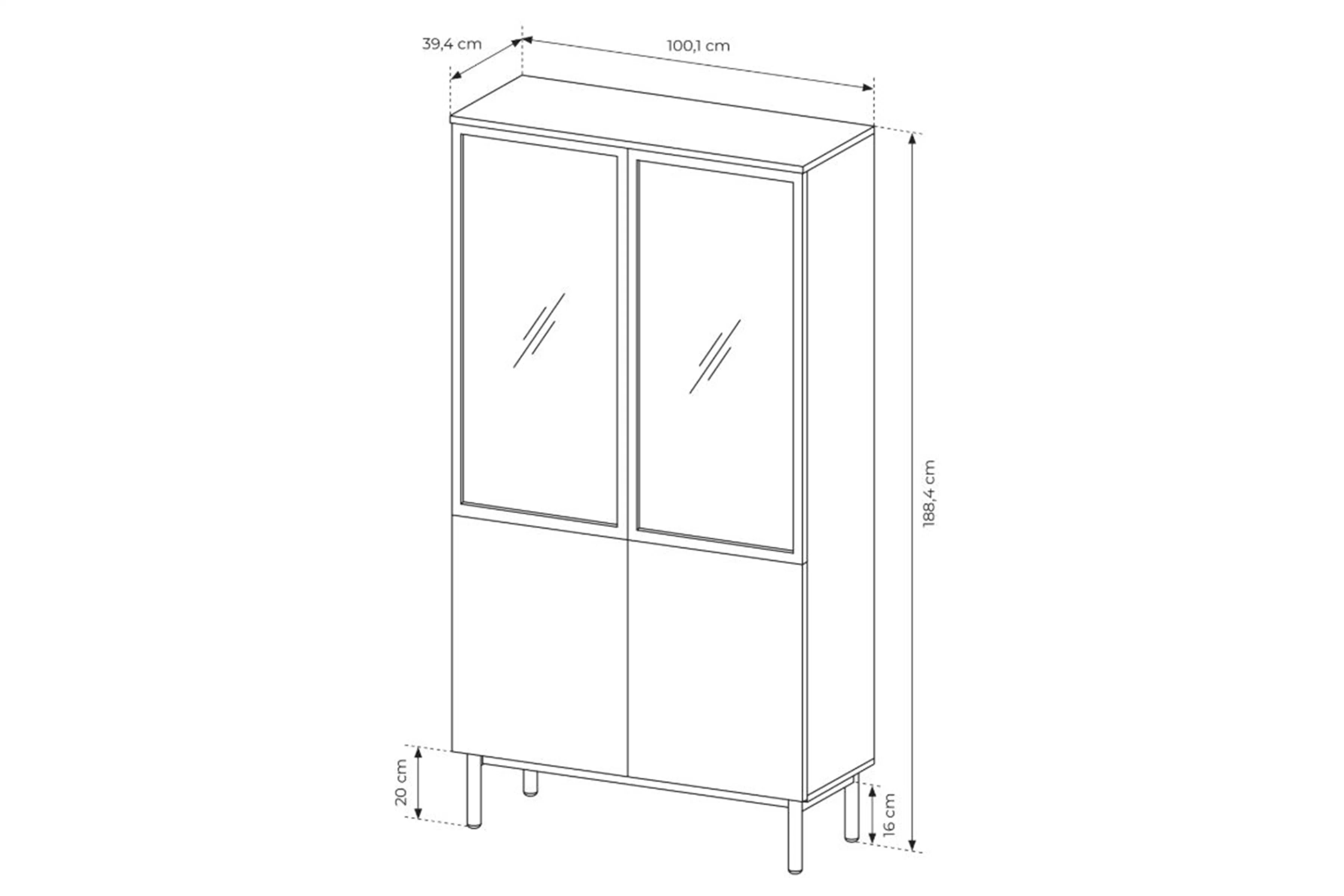 Vysoká vitrína Noro 100 cm s LED osvetlením - dub evoke / čierna Vitrína vysoká Noro 100 cm s osvetlením LED - Dub evoke / Čierny