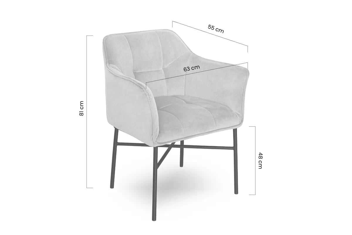 Čalouněná jídelní židle Rozalio s područkami - tmavě šedá Sigma 09 / černé nožky - Konec série židle čalouněné z podlokietnikami Rozalio - Tmavě šedý Sigma 09 / černé Nohy - Rozměry