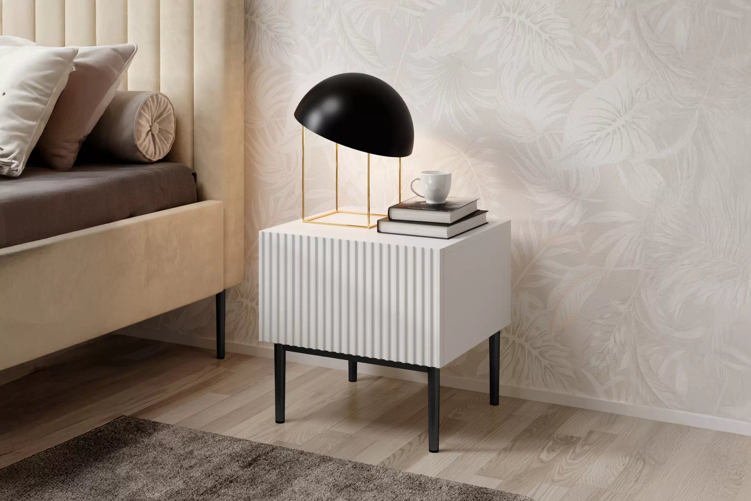 Sada nočných stolíkov Nicole 2 ks - biely mat / čierne nožičky Komplet 2 ks. Nočný Stolík Stolík Nicole z szuflada i metalowymi nogami - biely mat / čierny nozki