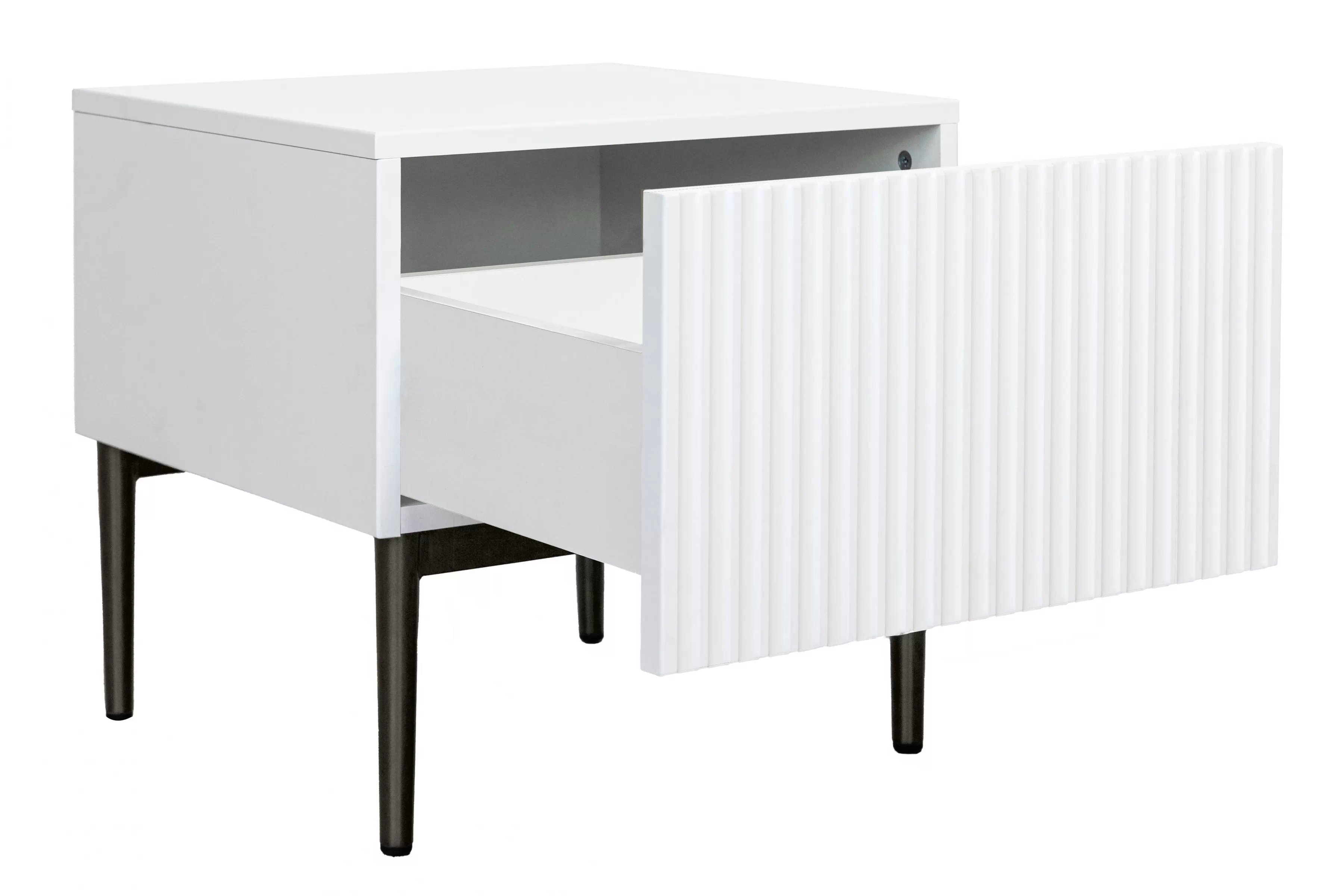 Sada nočných stolíkov Nicole 2 ks - biely mat / čierne nožičky Komplet 2 ks. Nočný Stolík Stolík Nicole z szuflada i metalowymi nogami - biely mat / čierny nozki