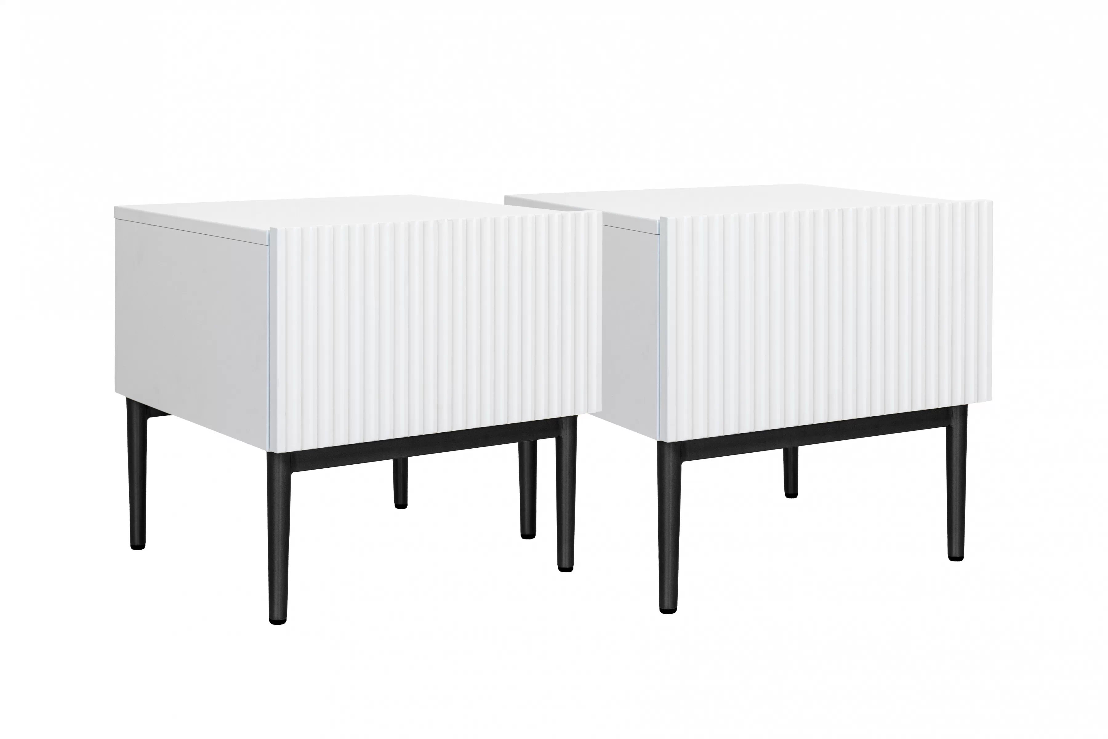 Sada nočných stolíkov Nicole 2 ks - biely mat / čierne nožičky Komplet 2 ks. Nočný Stolík Stolík Nicole z szuflada i metalowymi nogami - biely mat / čierny nozki