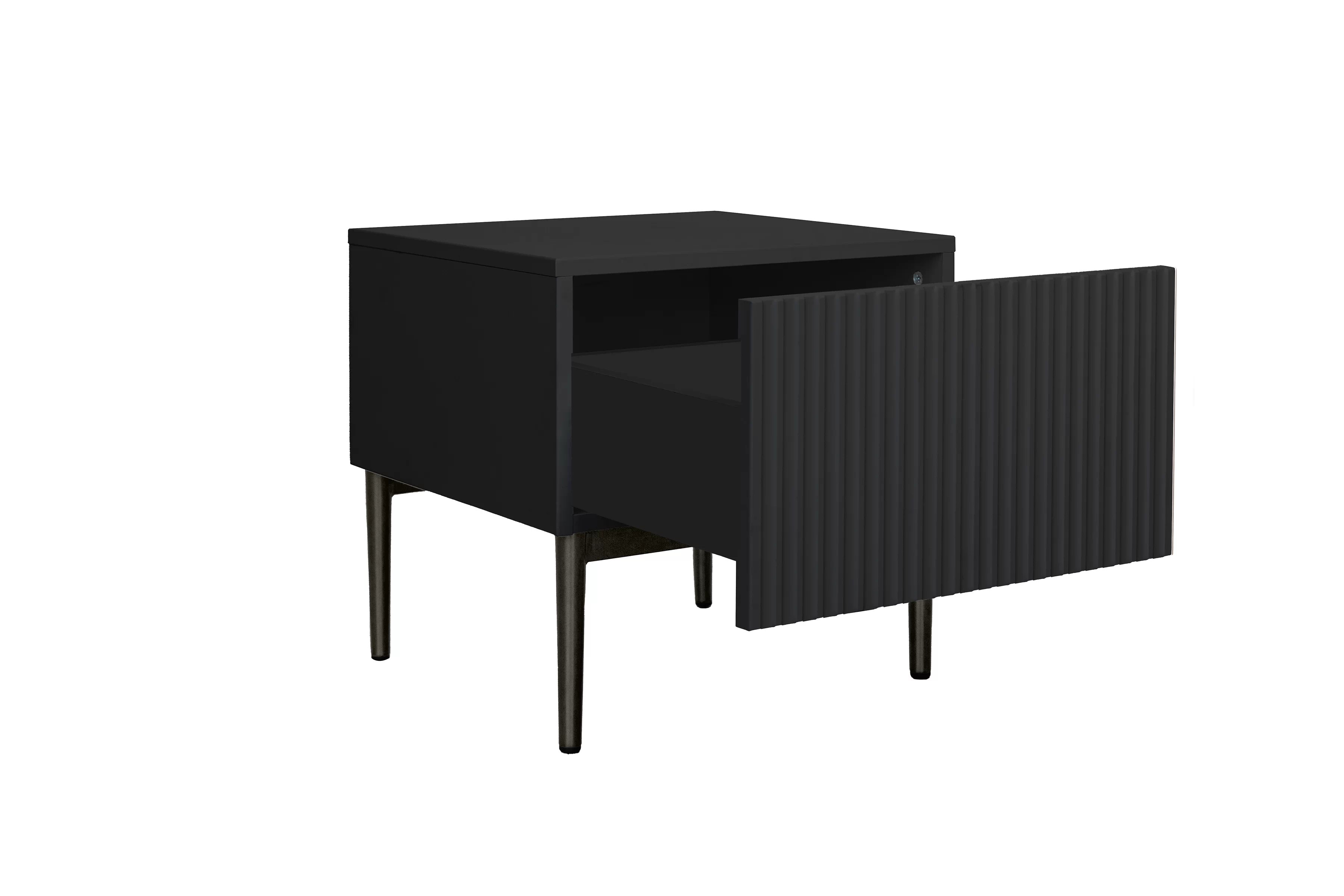 Sada nočných stolíkov Nicole 2 ks - čierna / čierna Komplet 2 ks. Nočný Stolík Stolík Nicole z szuflada i metalowymi nogami - Čierny mat / čierny nozki