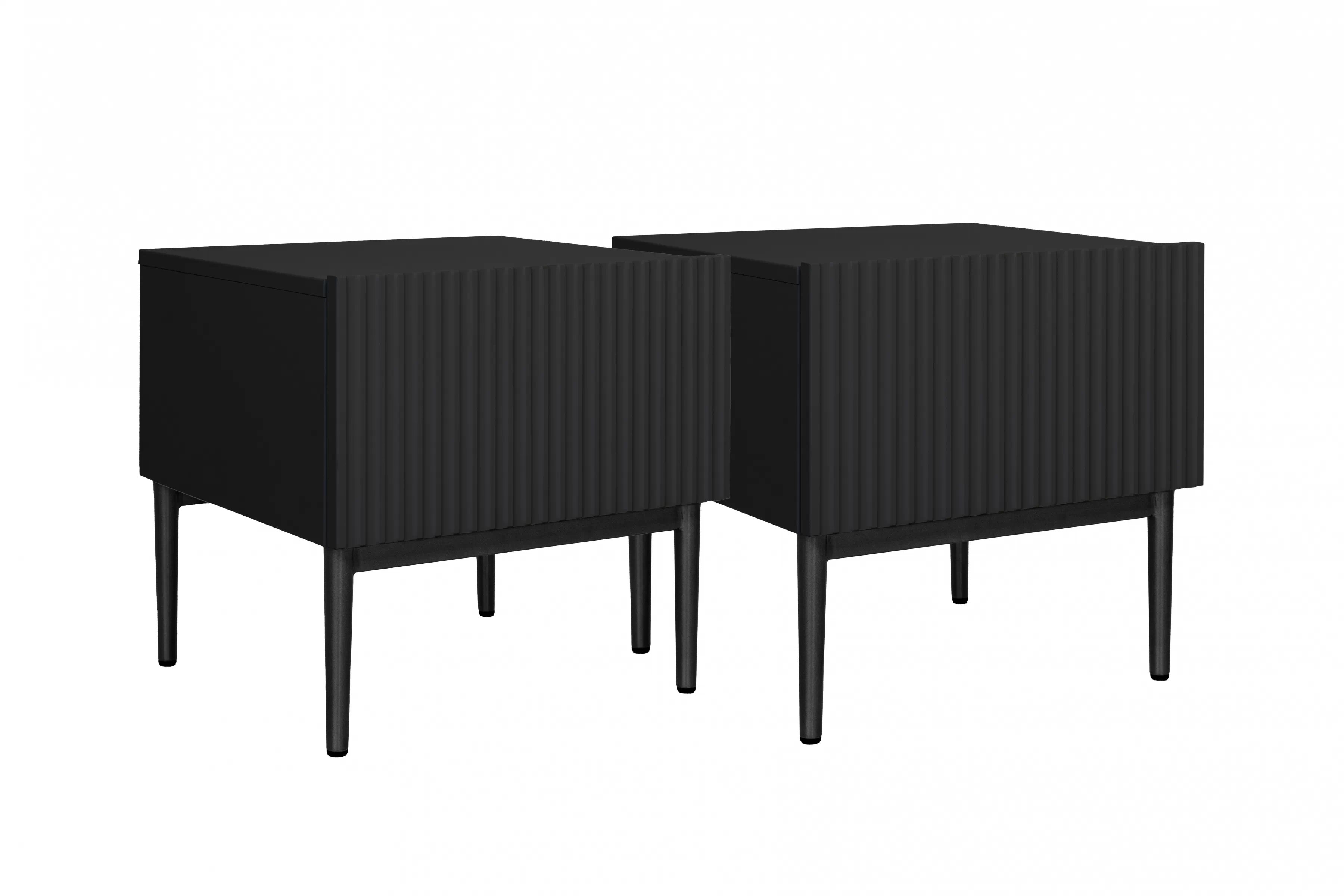 Sada nočných stolíkov Nicole 2 ks - čierna / čierna Komplet 2 ks. Nočný Stolík Stolík Nicole z szuflada i metalowymi nogami - Čierny mat / čierny nozki