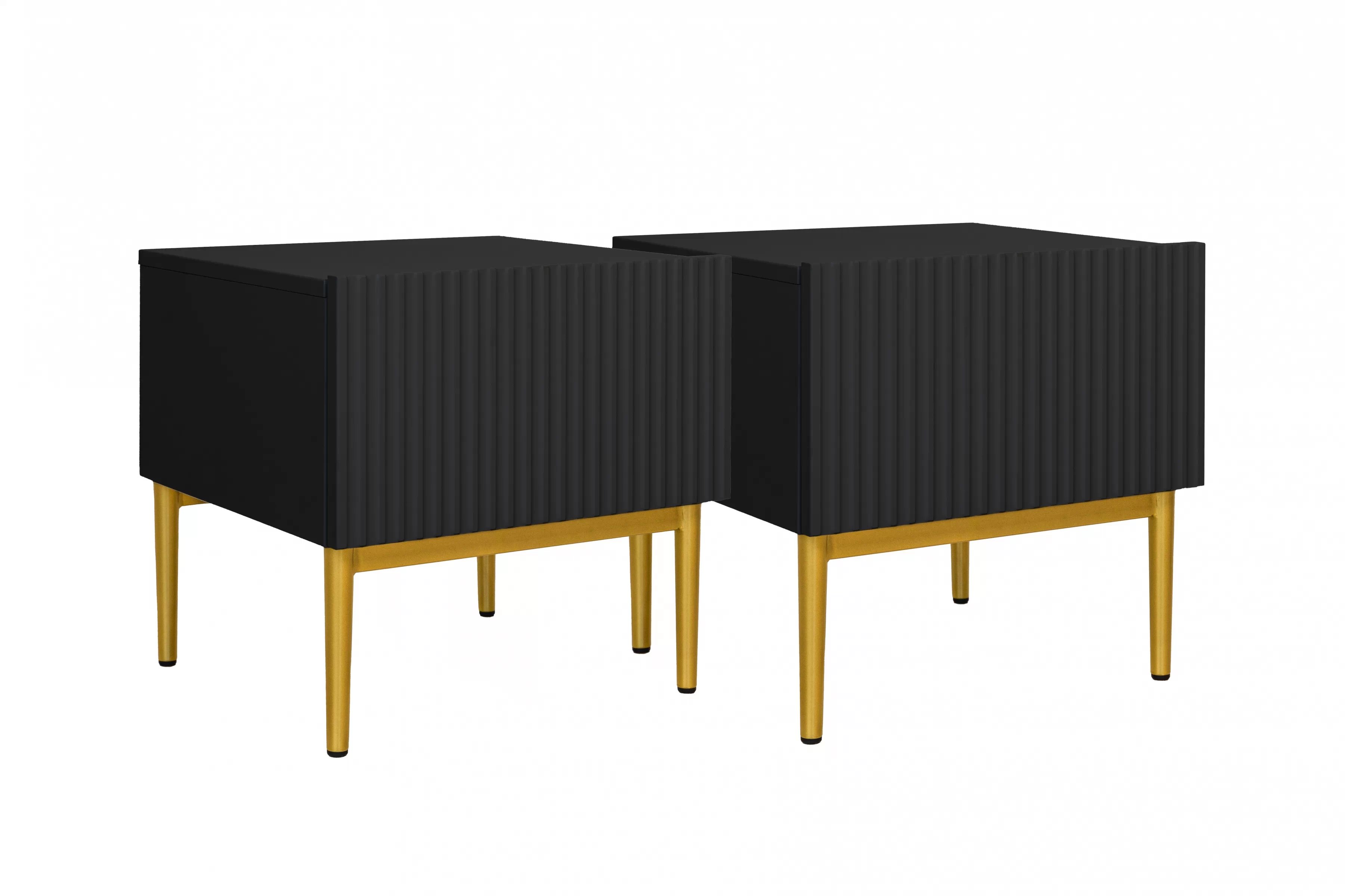 Sada nočných stolíkov Nicole 2 ks - čierna / zlatá Komplet 2 ks. Nočný Stolík Stolík Nicole z szuflada i metalowymi nogami - Čierny mat / zlote nozki