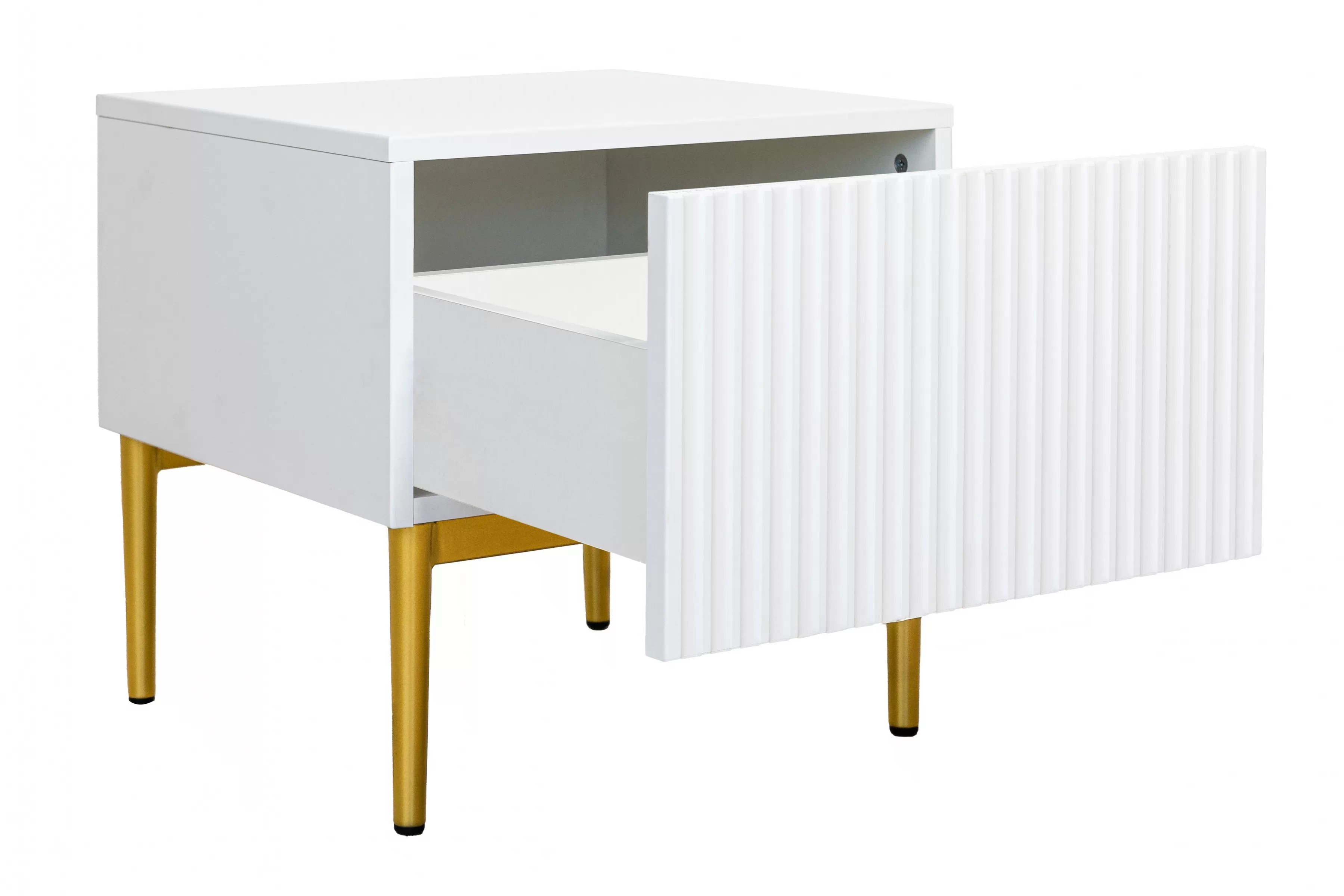 Sada nočných stolíkov Nicole 2 ks - biely mat / zlaté nožičky Komplet 2 ks. Nočný Stolík Stolík z szuflada i metalowymi nogach Nicole - biely mat / zlote nozki