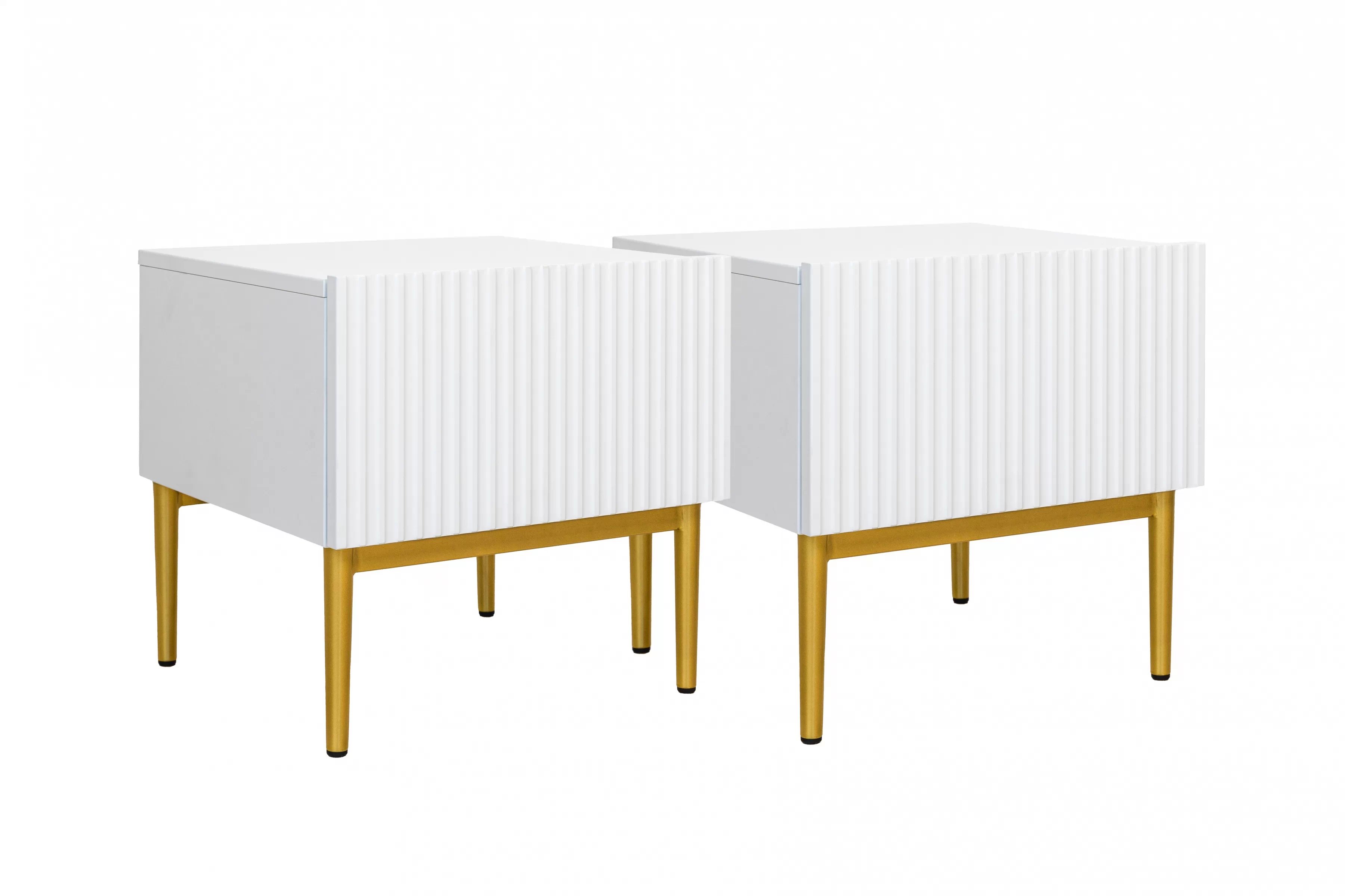 Sada nočných stolíkov Nicole 2 ks - biely mat / zlaté nožičky Komplet 2 ks. Nočný Stolík Stolík z szuflada i metalowymi nogach Nicole - biely mat / zlote nozki