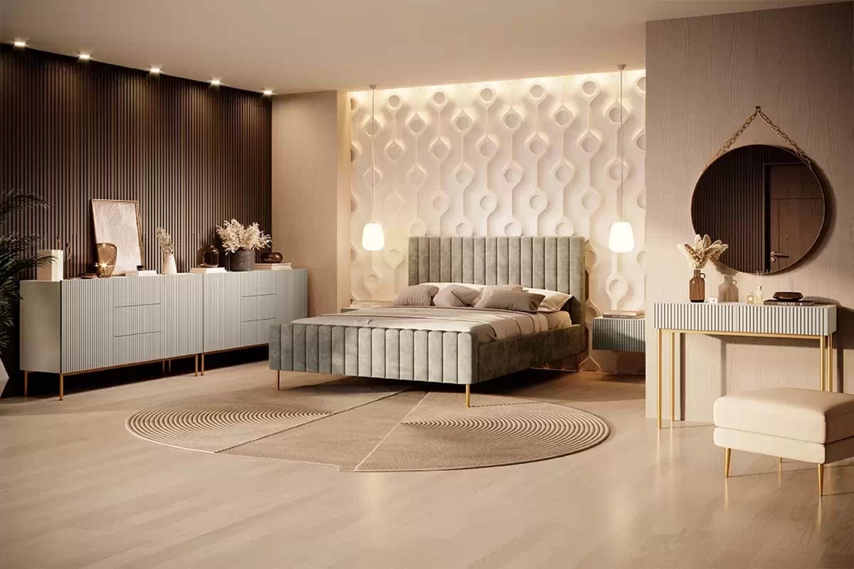 Sada závesných nočných stolíkov Nicole 46 cm - kašmír Komplet 2 ks. Nočný Stolík závesná z szuflada Nicole - kašmír / kašmír mat